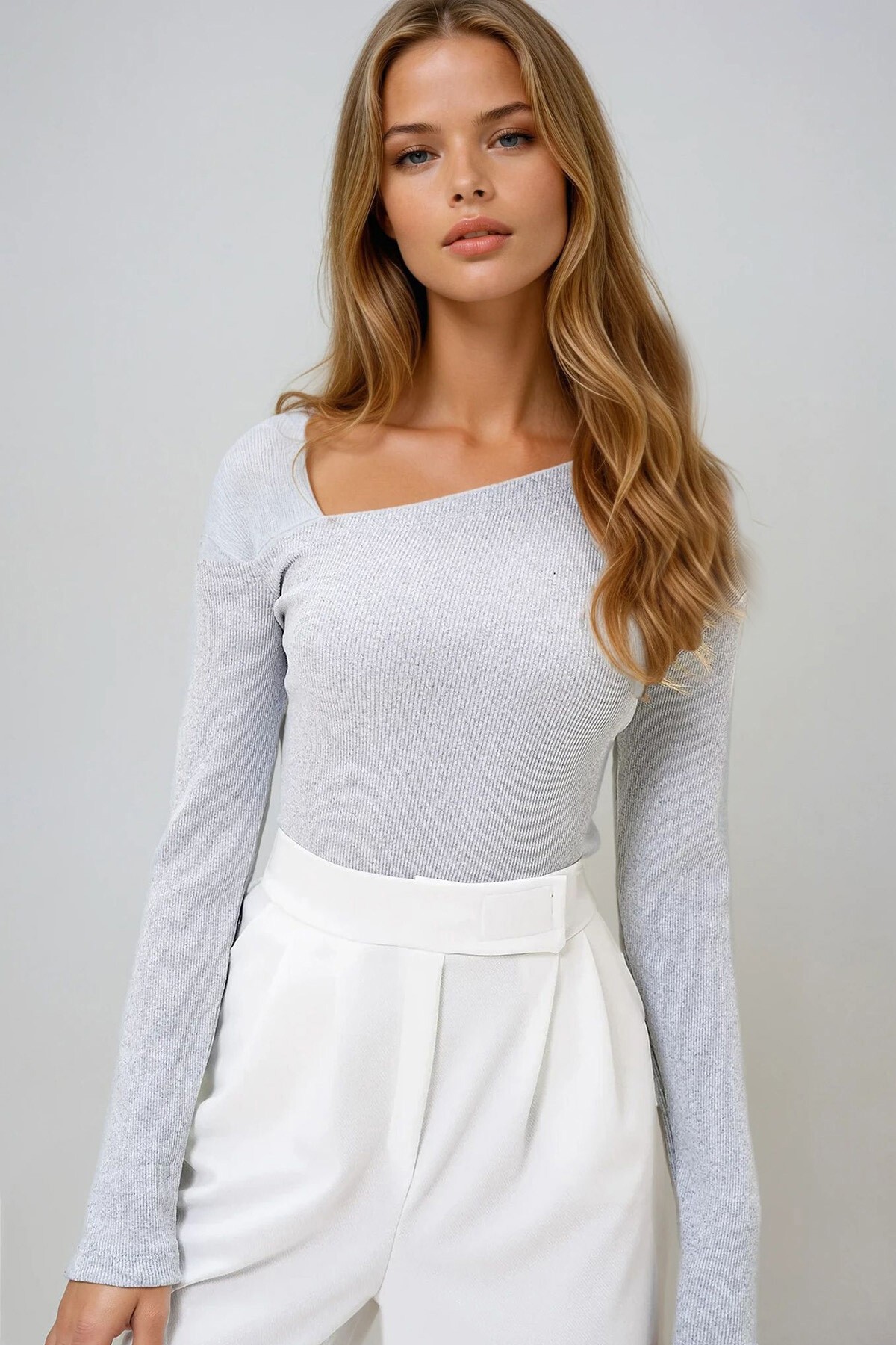 Grimelanj Kayık Yaka Tek Omuzu Açık Kaşkorse Bluz