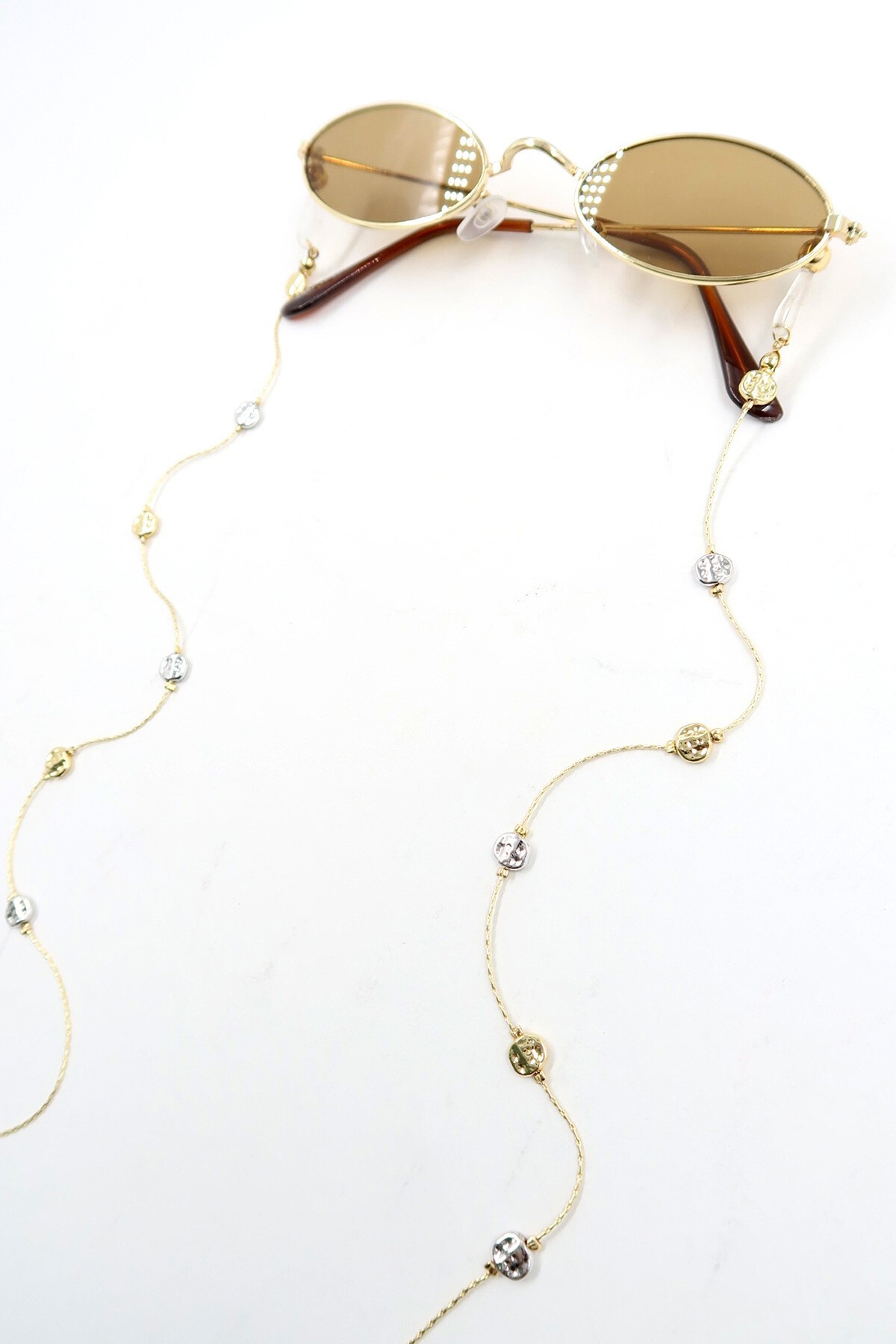 Gümüş Gold Biyeli Boncuklu Gözlük Zinciri