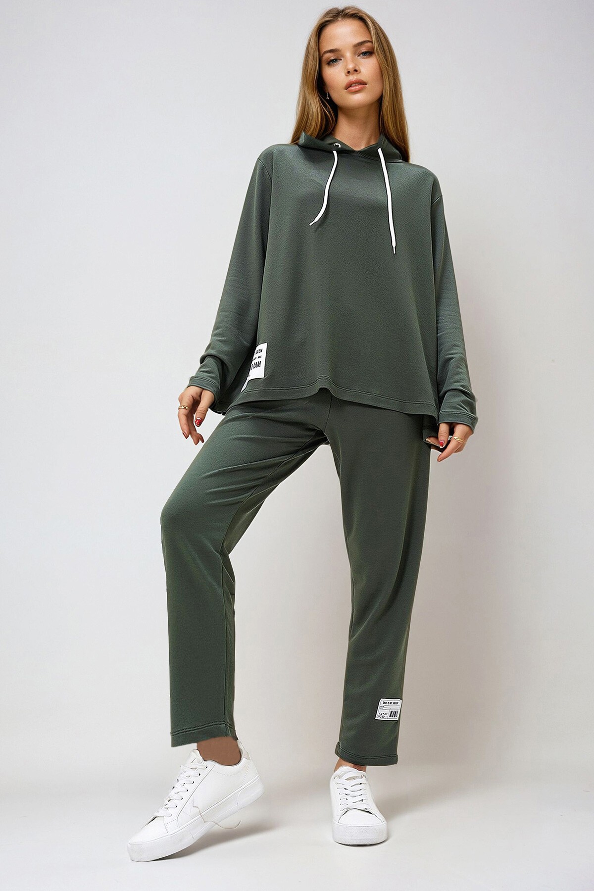 Haki Arma Detaylı Kapüşonlu İki İplik Eşofman Takım