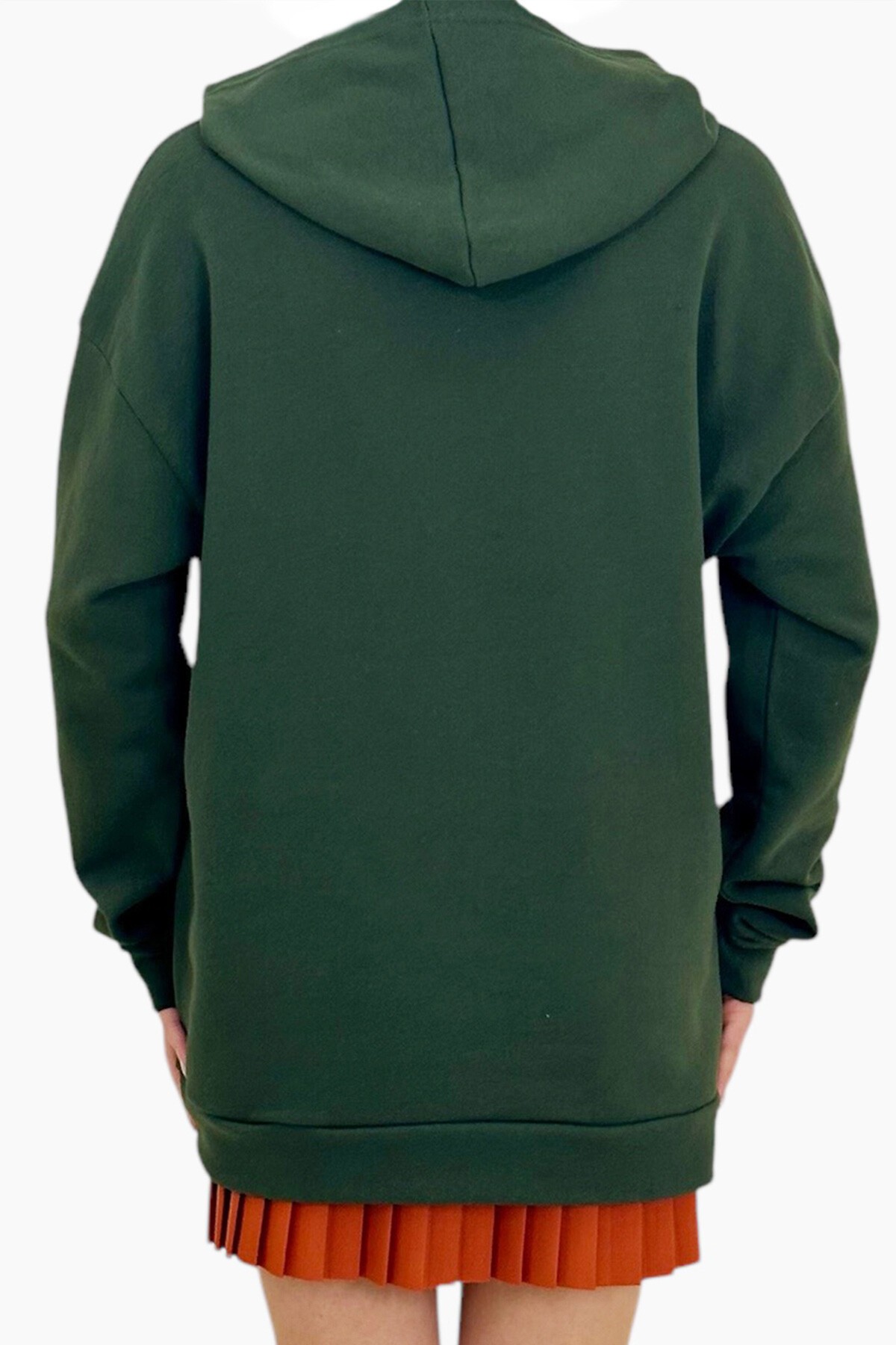 Haki Kapüşonlu Kanguru Cepli 3 İplik Kalın Sweatshirt