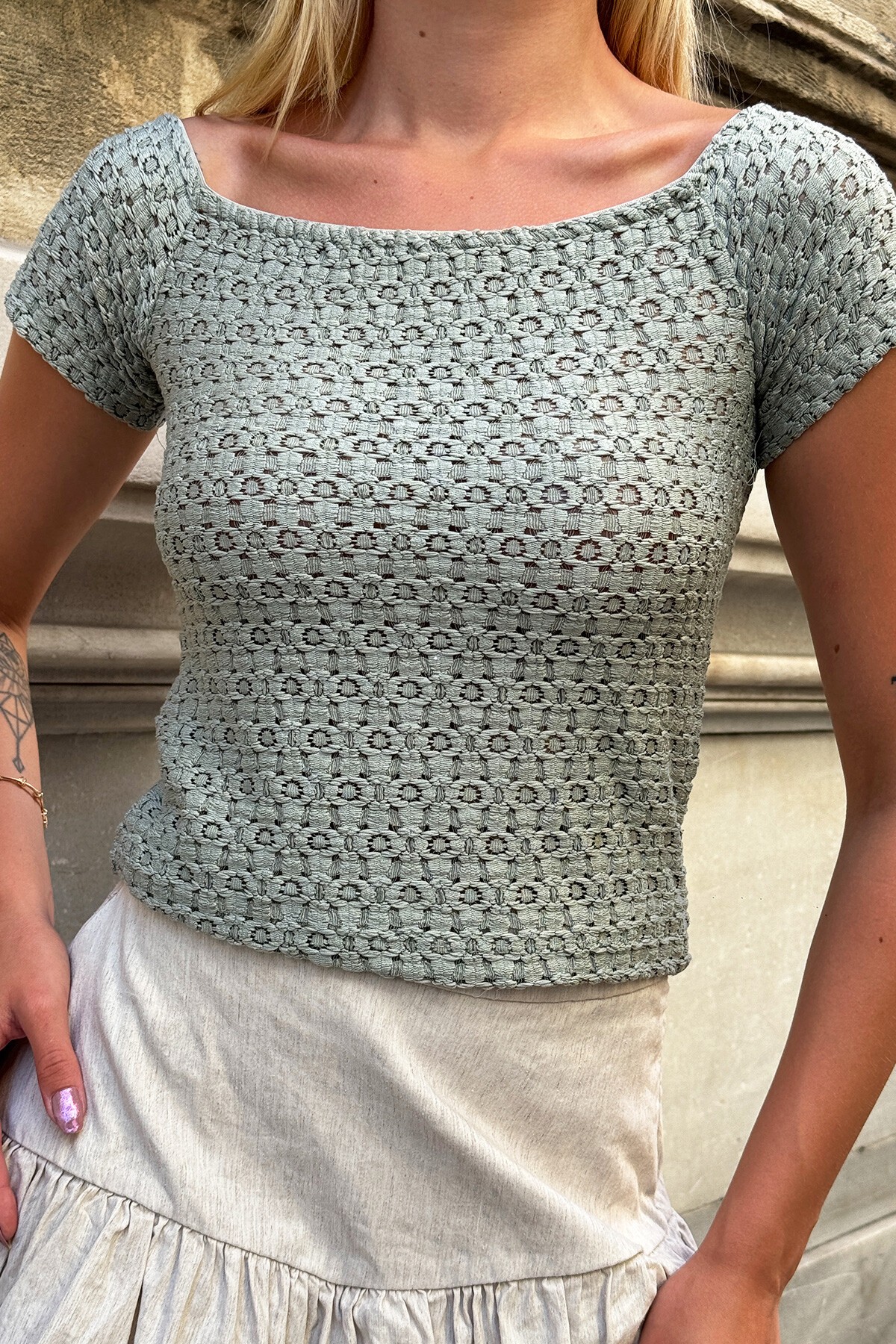 Haki Madonna Yaka Dokulu Bluz