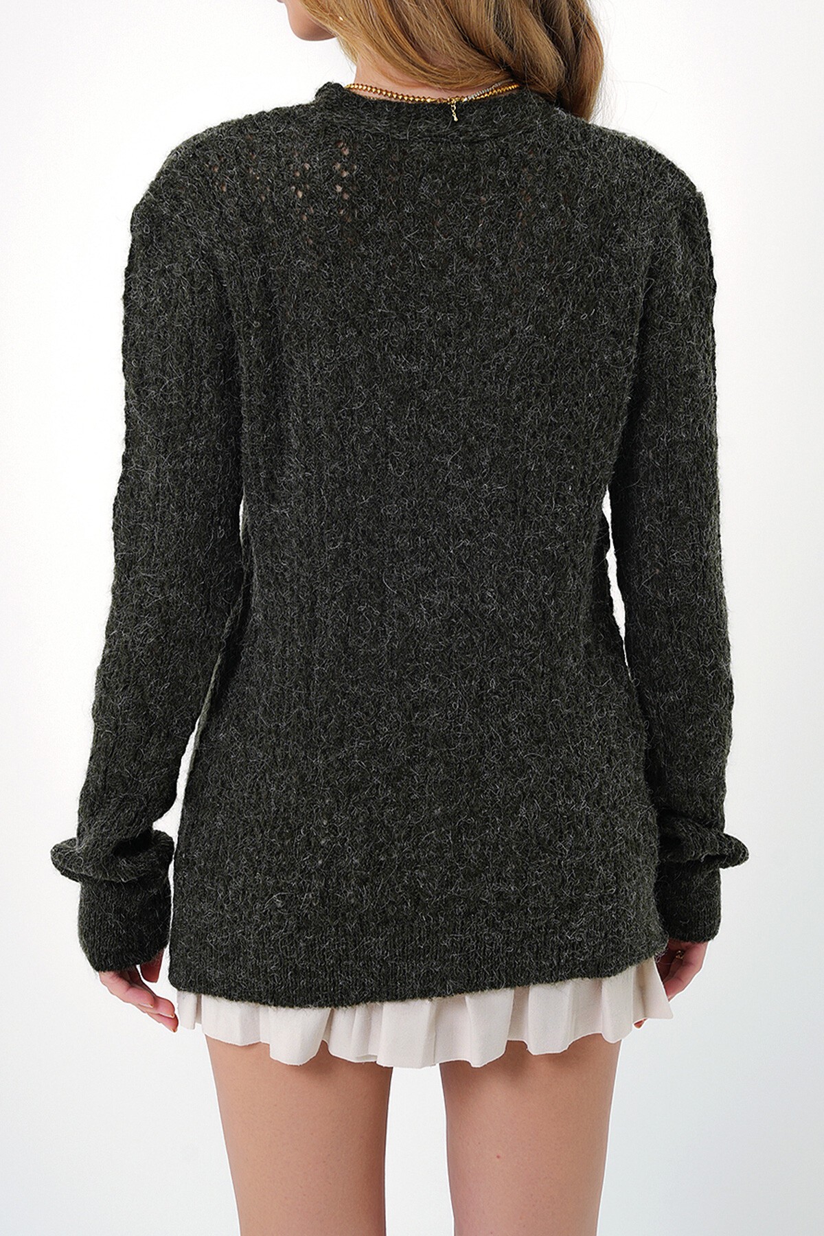 Haki V Yaka Ajurlu Angora Hırka