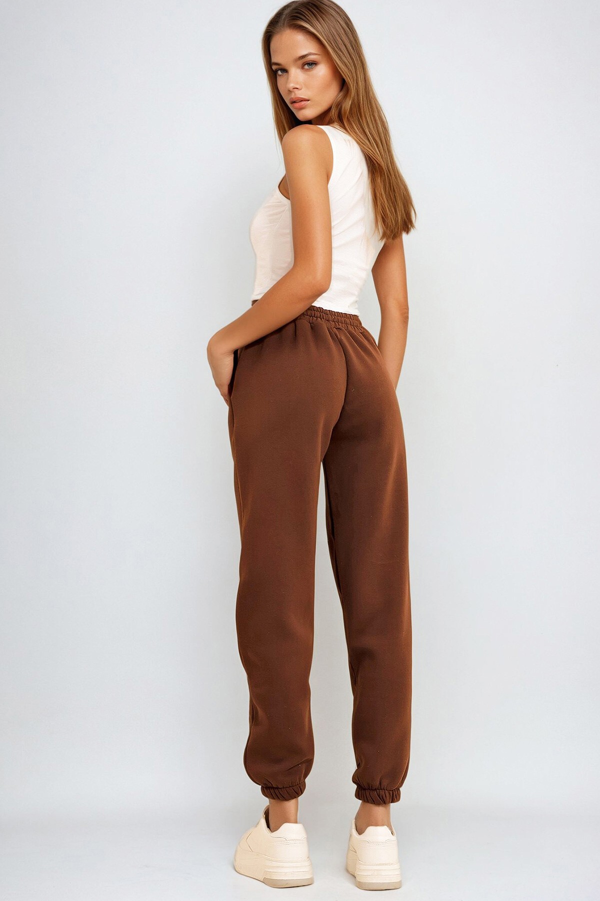 Kahve 3 İplik İçi Şardonlu Jogging Eşofman Altı