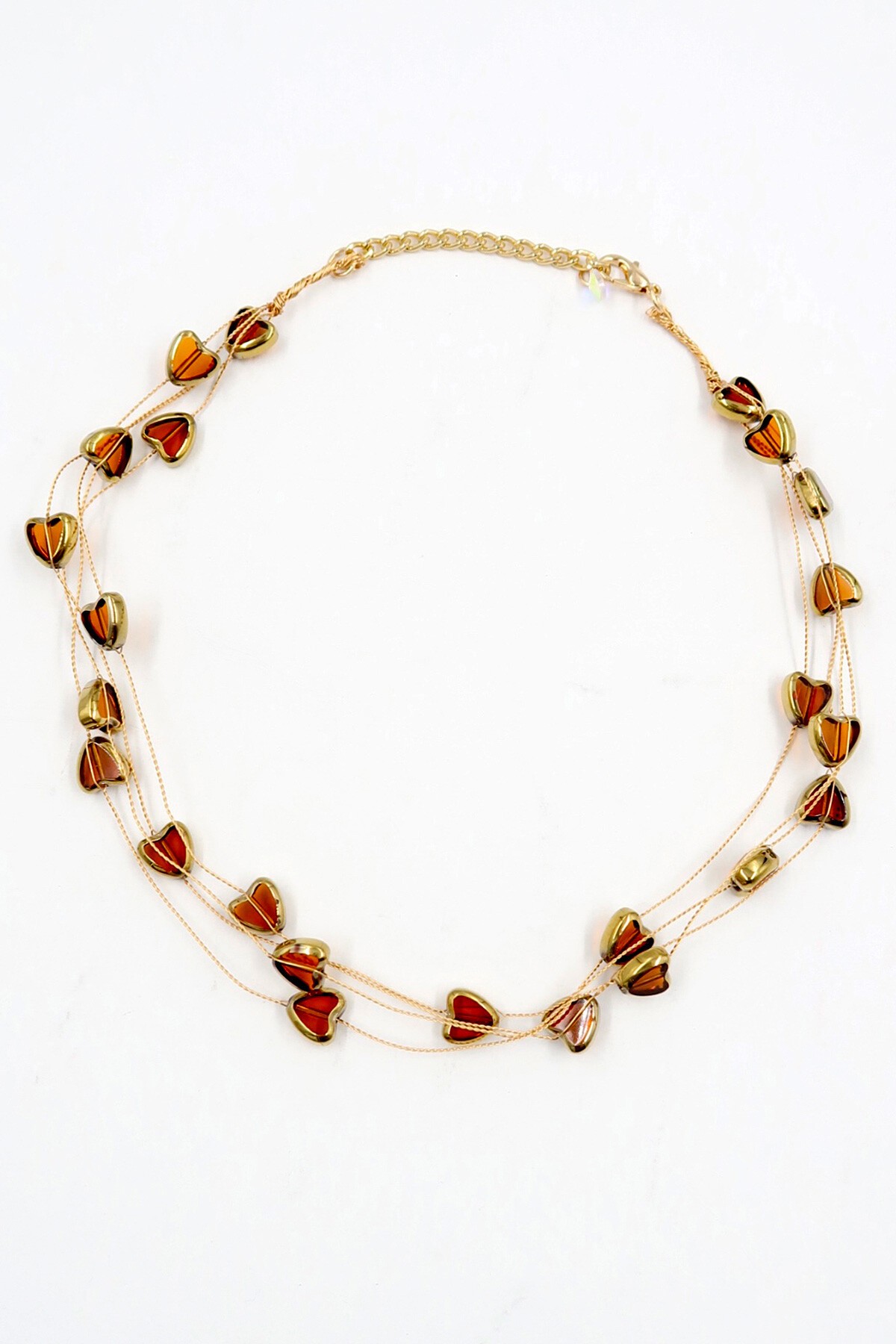 Kahve Çoklu Kalp Taşlı Hayalet Kolye