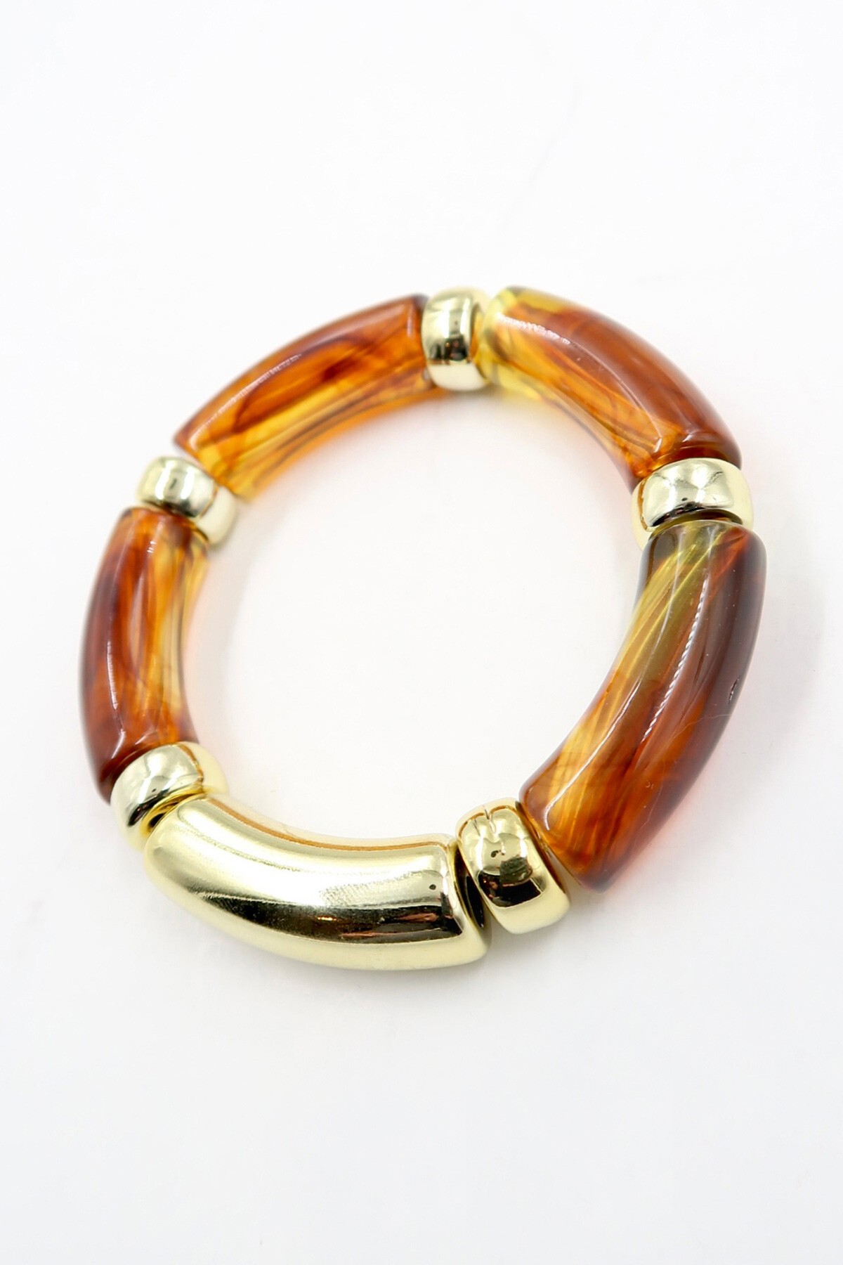 Kahverengi Gold Detaylı Kemik Lastikli Bileklik