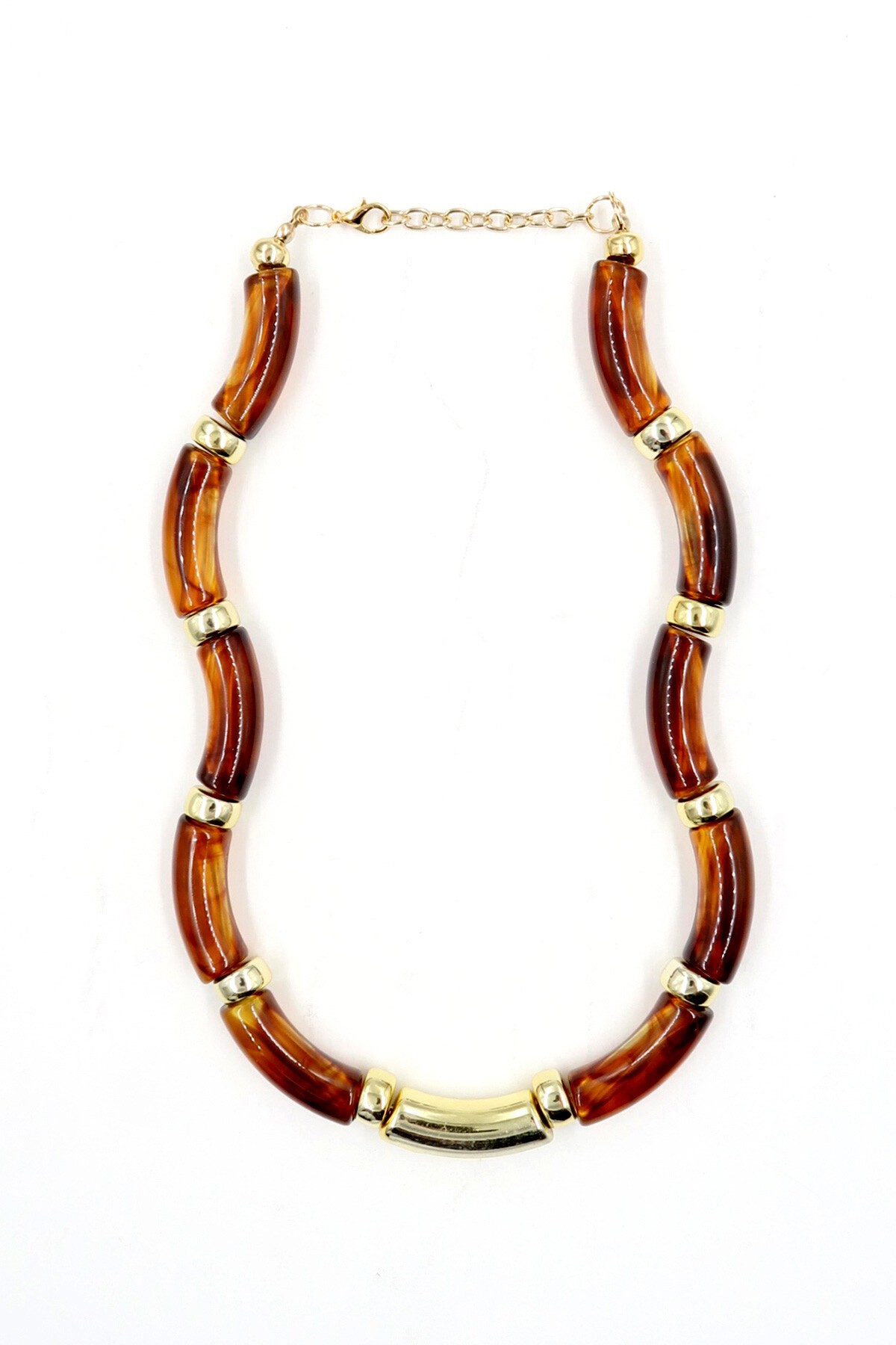 Kahverengi Gold Detaylı Kemik Taşlı Kolye