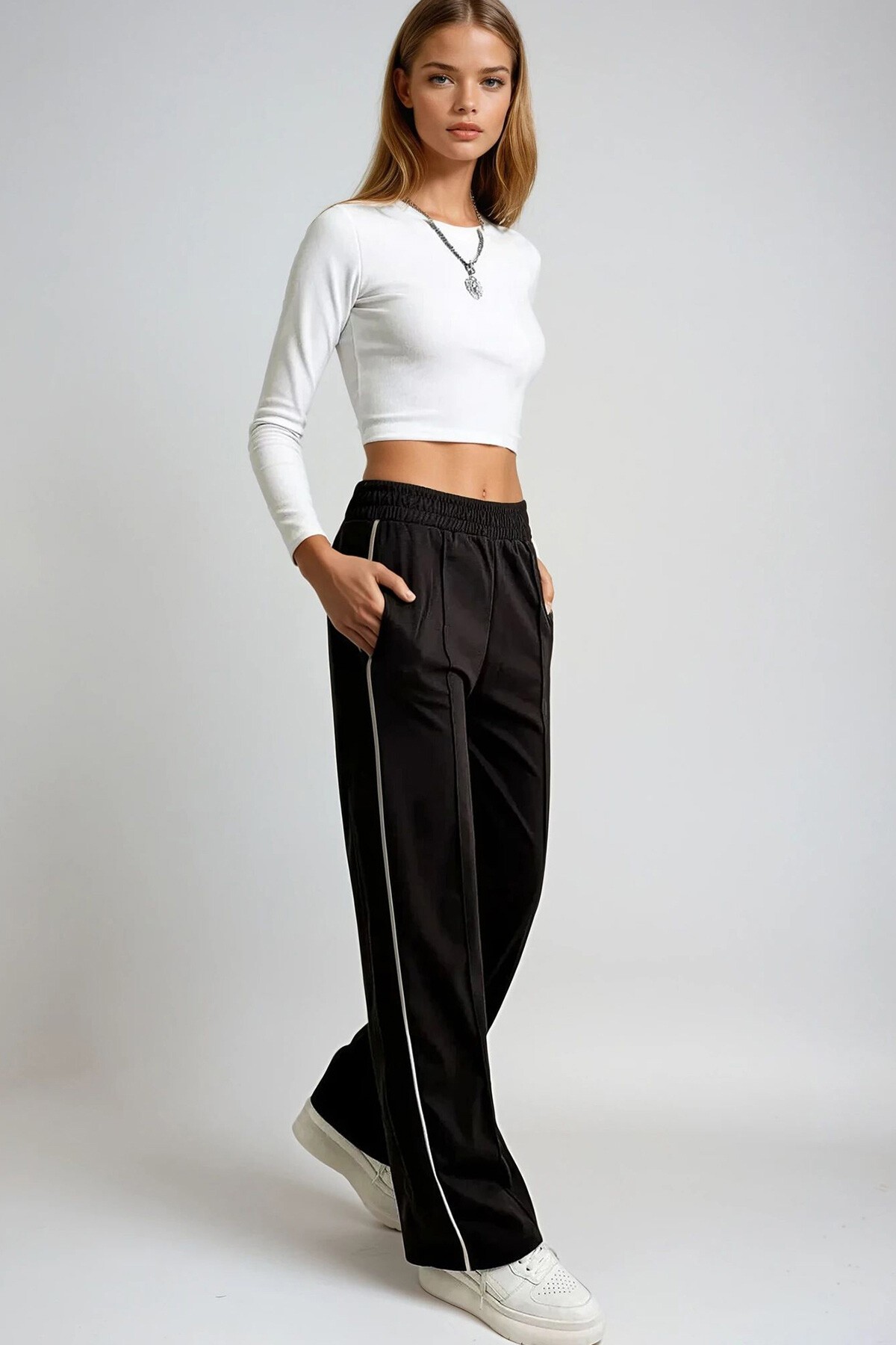 Kahverengi Yan Şeritli Önü Çimalı Çift Cepli Retro Pantolon