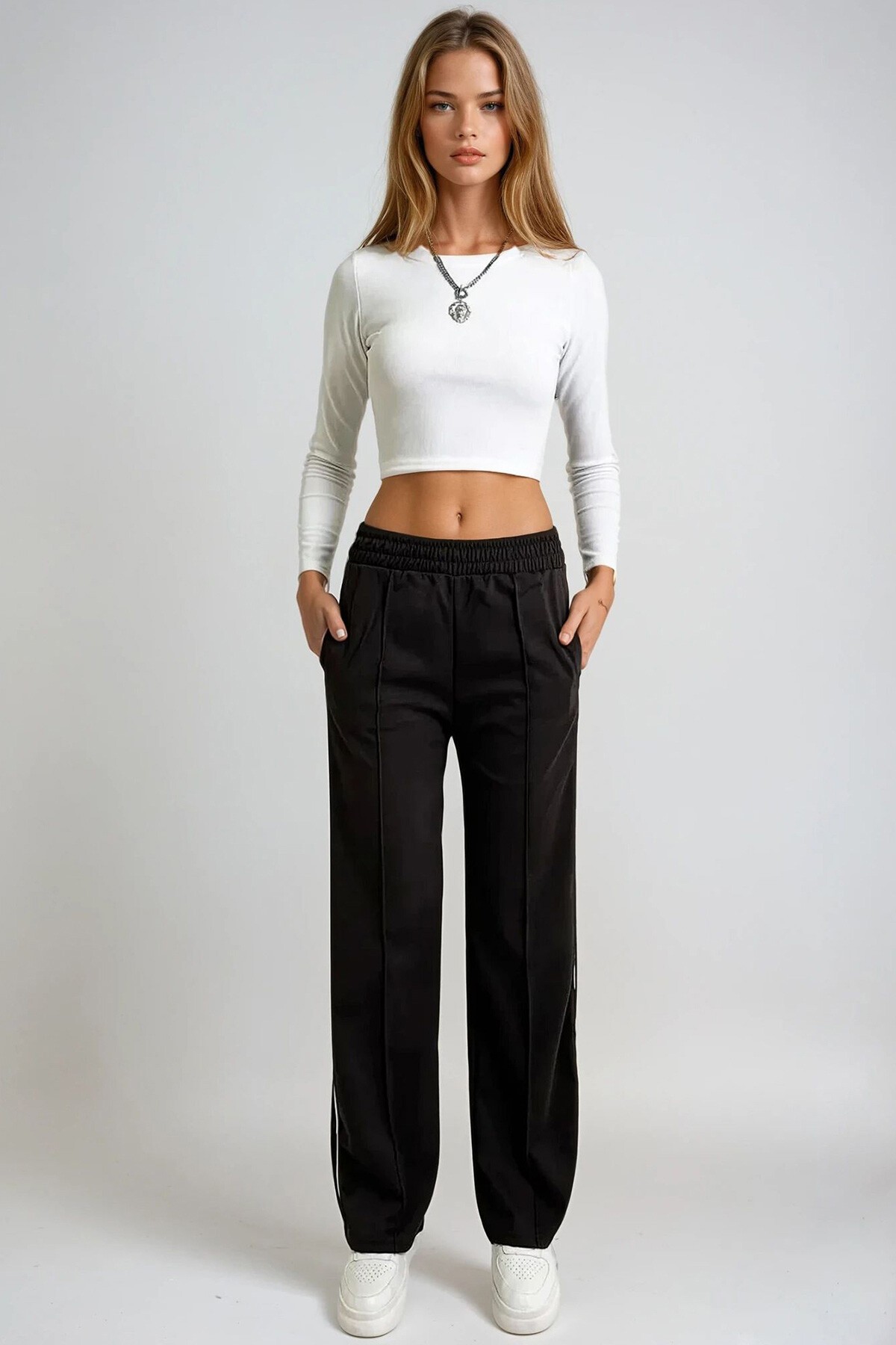 Kahverengi Yan Şeritli Önü Çimalı Çift Cepli Retro Pantolon