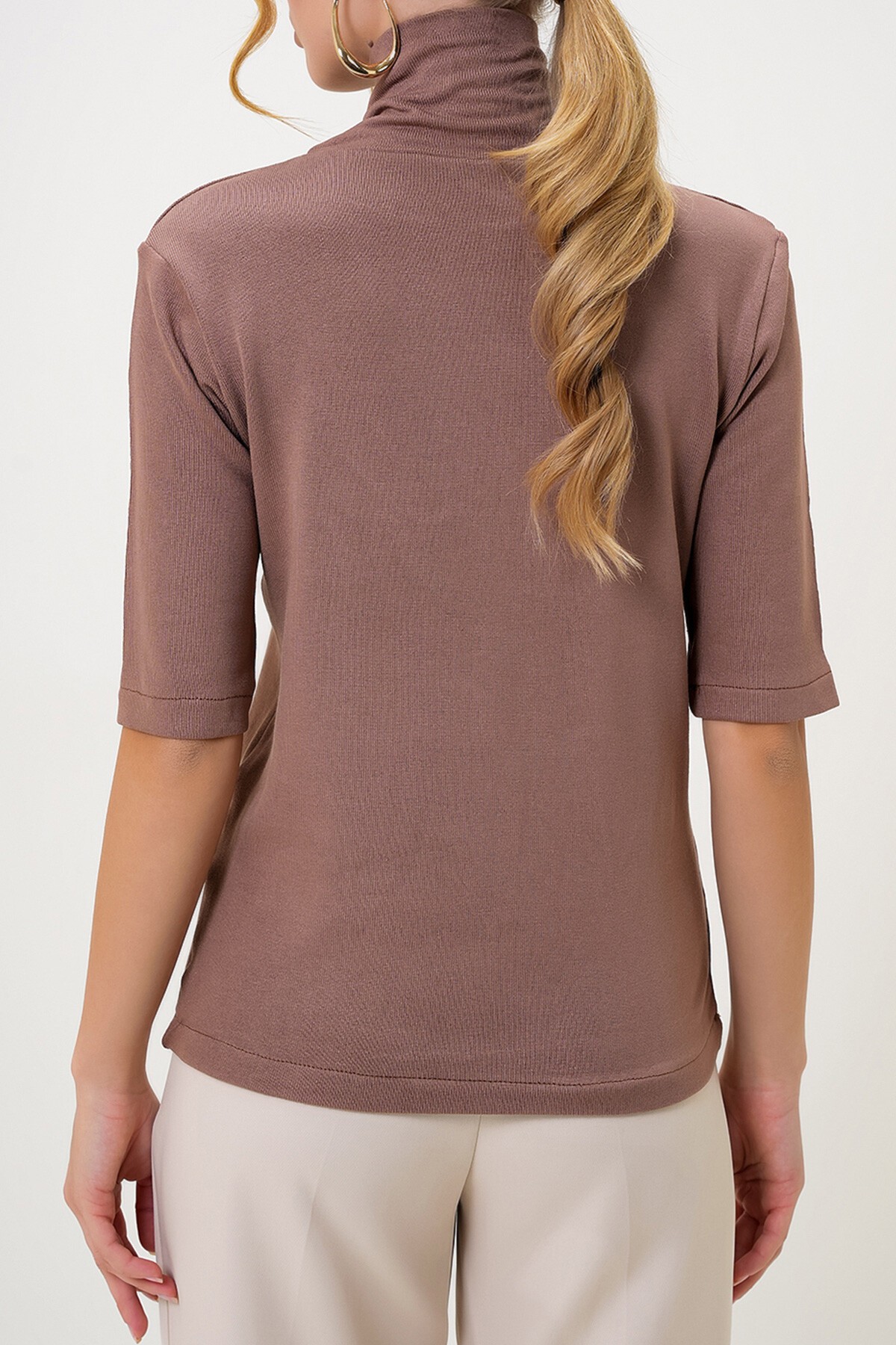Karamel Yarım Balıkçı Yaka Yarım Kol Triko Bluz