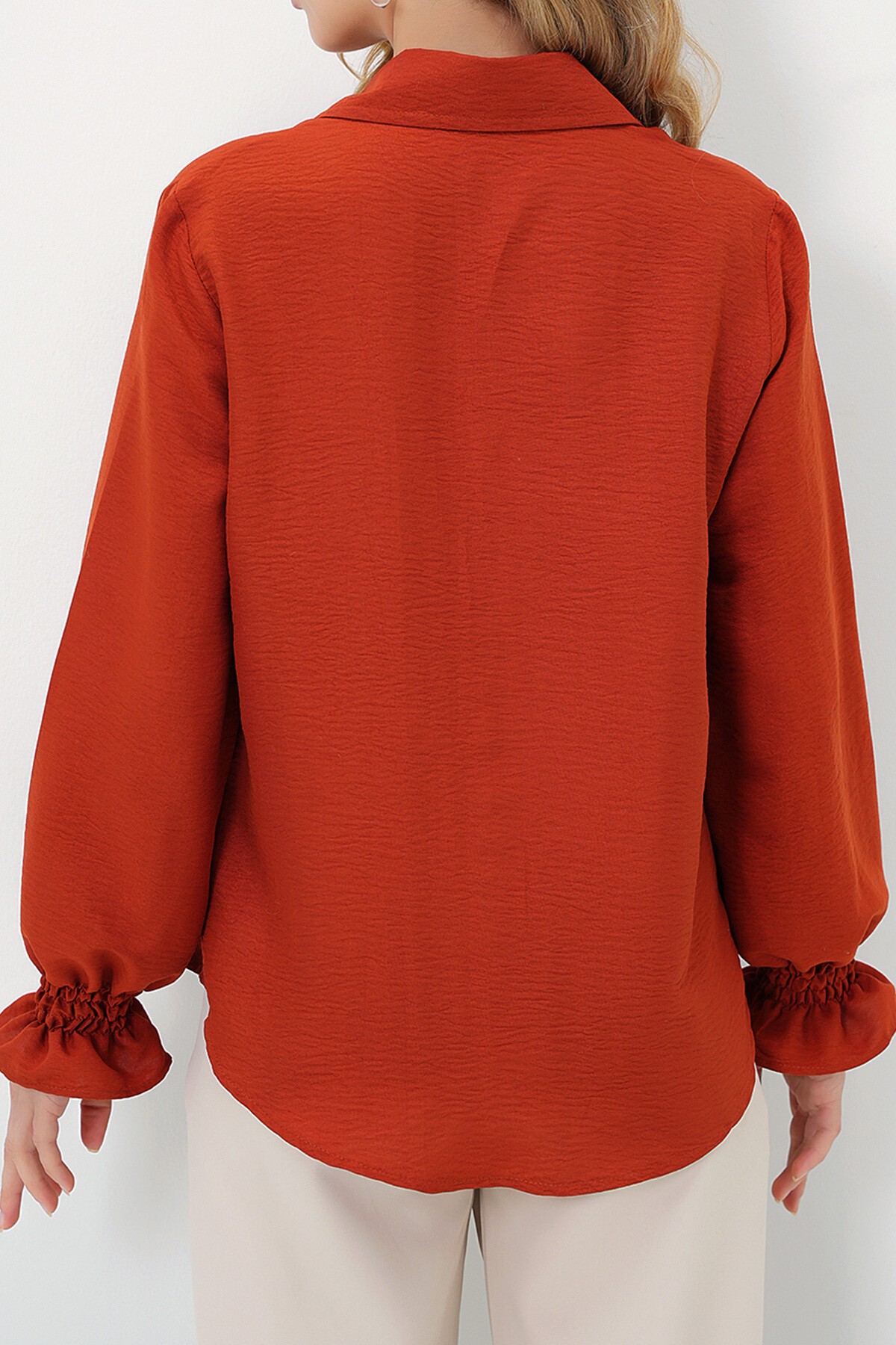 Kiremit İnci Ve Taş İşlemeli Aerobin Gömlek