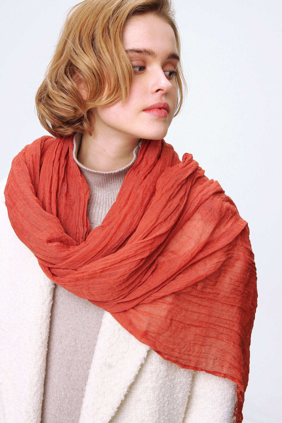 Kiremit Püsküllü Şal