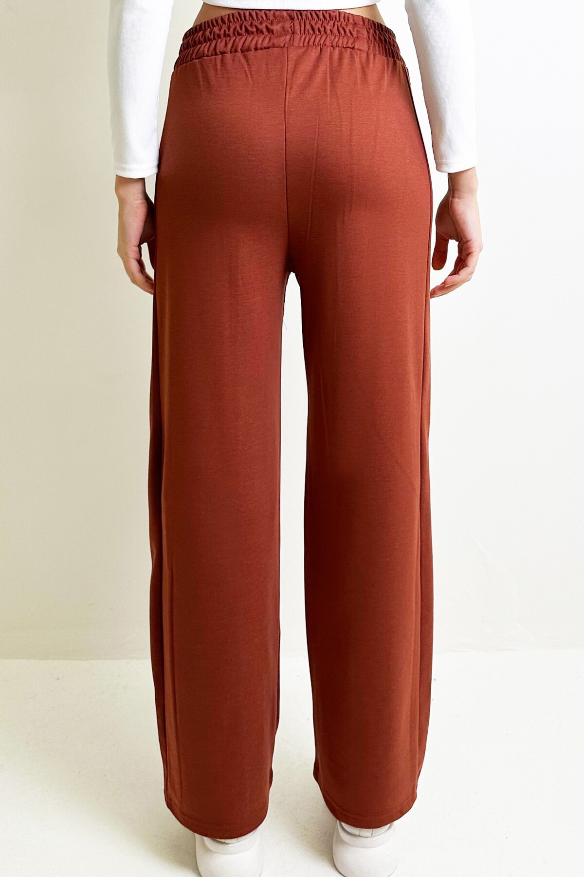 Kiremit Yan Şeritli Önü Çimalı Çift Cepli Retro Pantolon