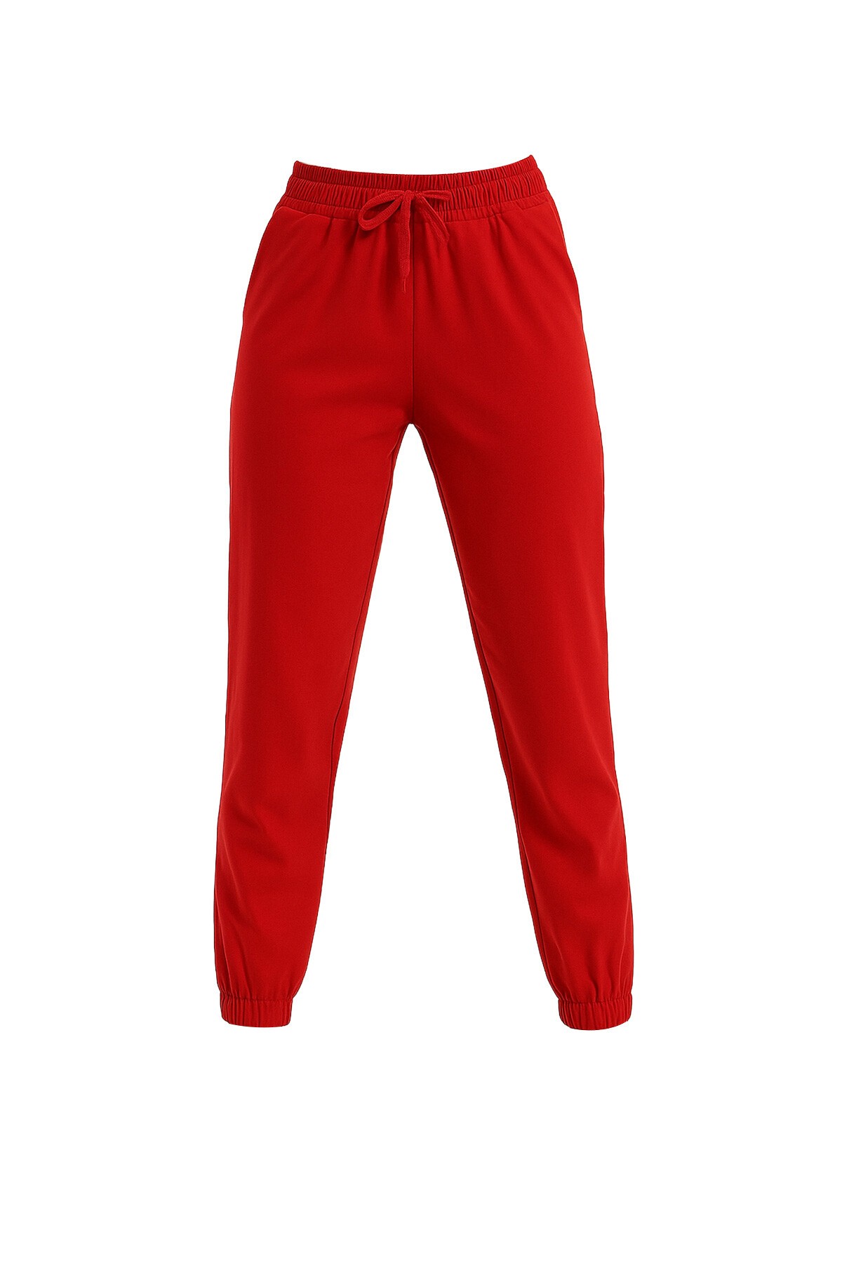 Kırmızı Paçası Lastikli İki İplik Eşofman Altı