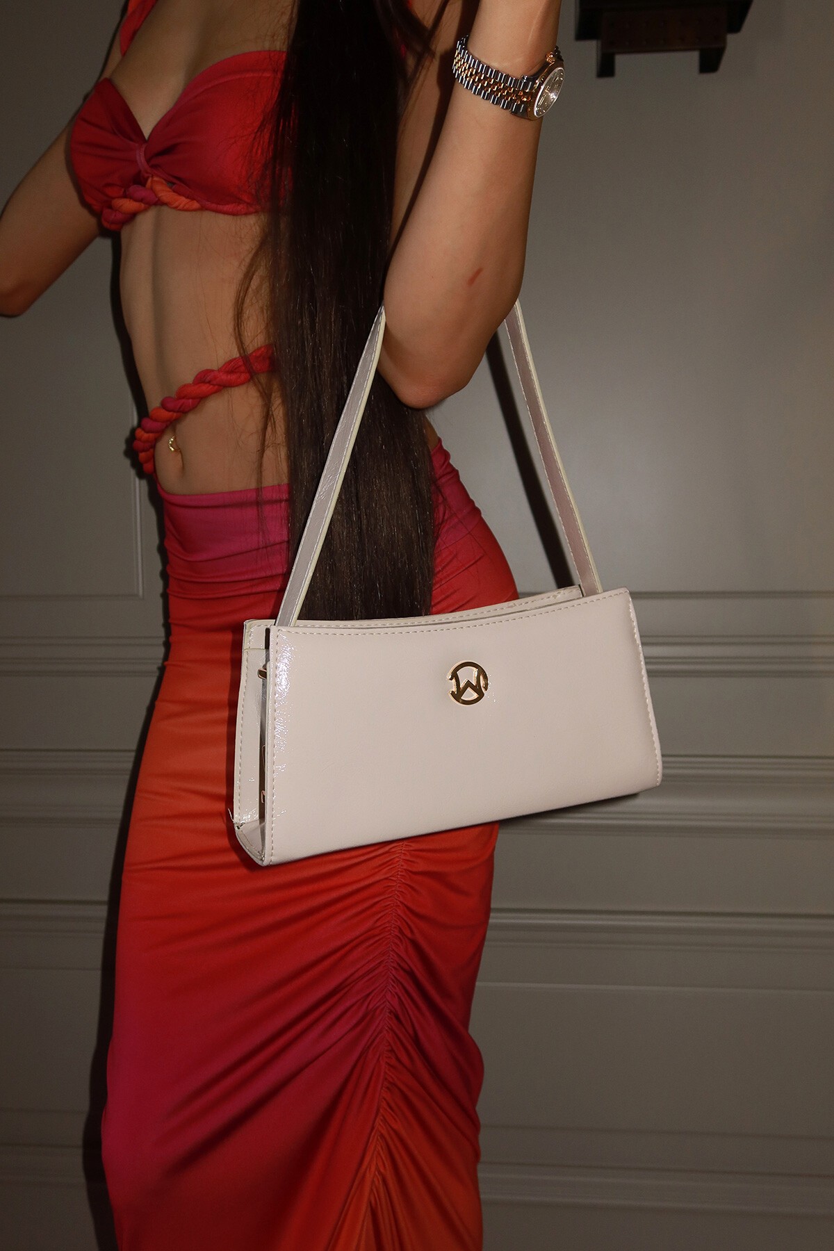 Krem Parlak Baget Çanta