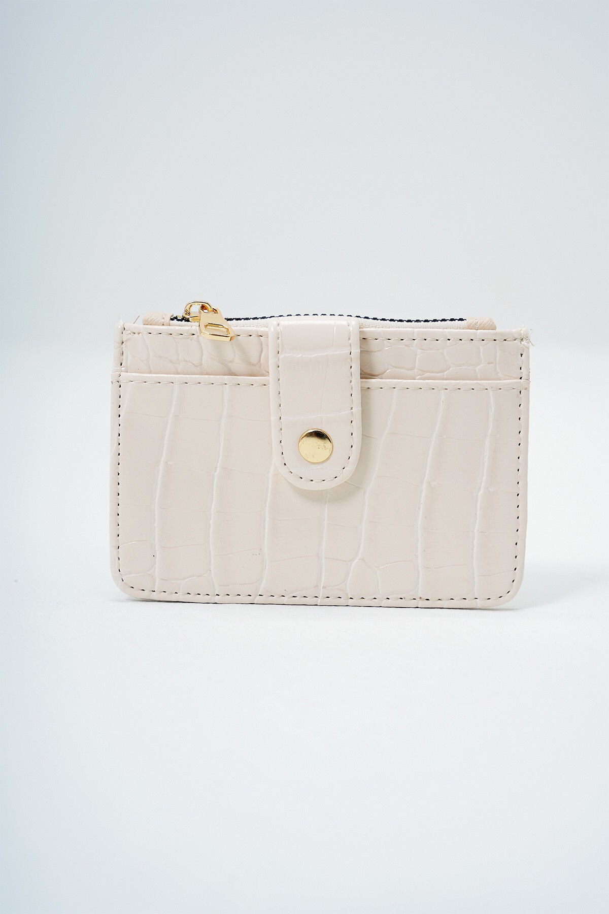 Krem Suni Deri Bozuk Para Bölmeli Croco Desen Orta Boy Kartlık