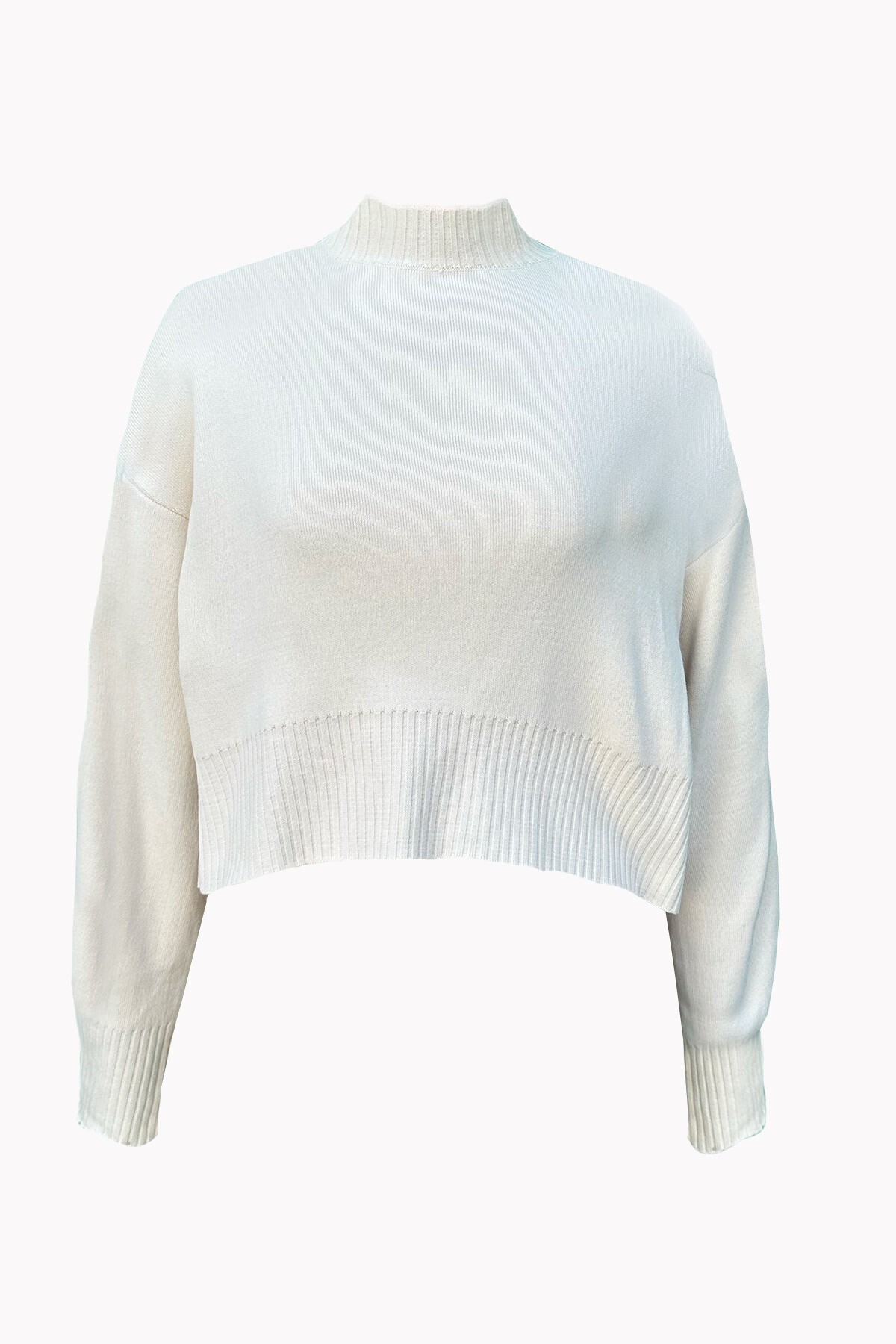 Krem Yarım Balıkçı Geniş Manşetli Triko Kazak