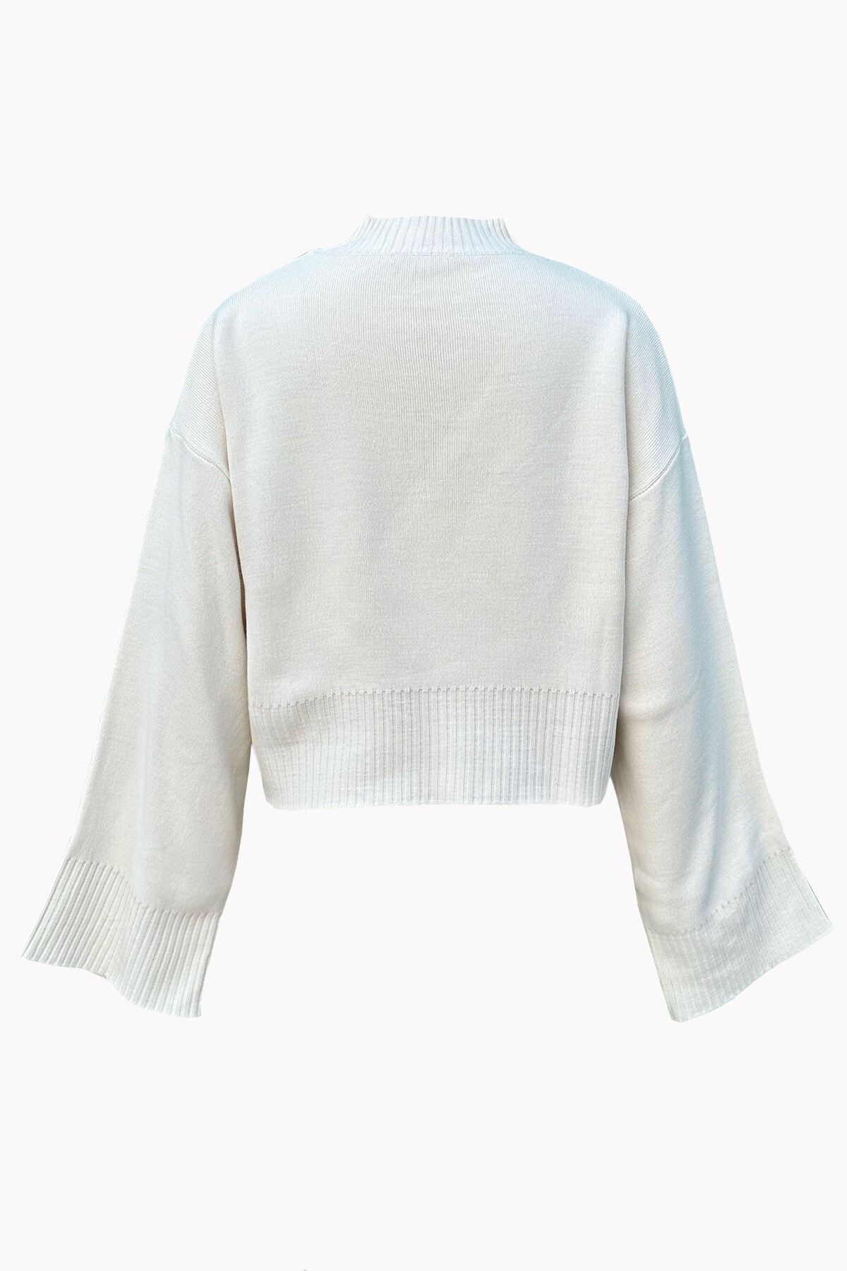 Krem Yarım Balıkçı Geniş Manşetli Triko Kazak