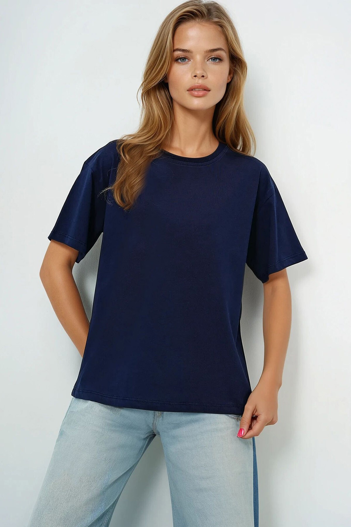 Lacivert Bisiklet Yaka Basic T Shırt