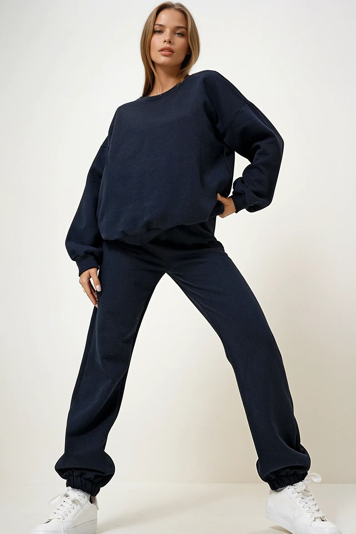 Lacivert Bisiklet Yaka Mevsimlik İki İplik Eşofman Takım