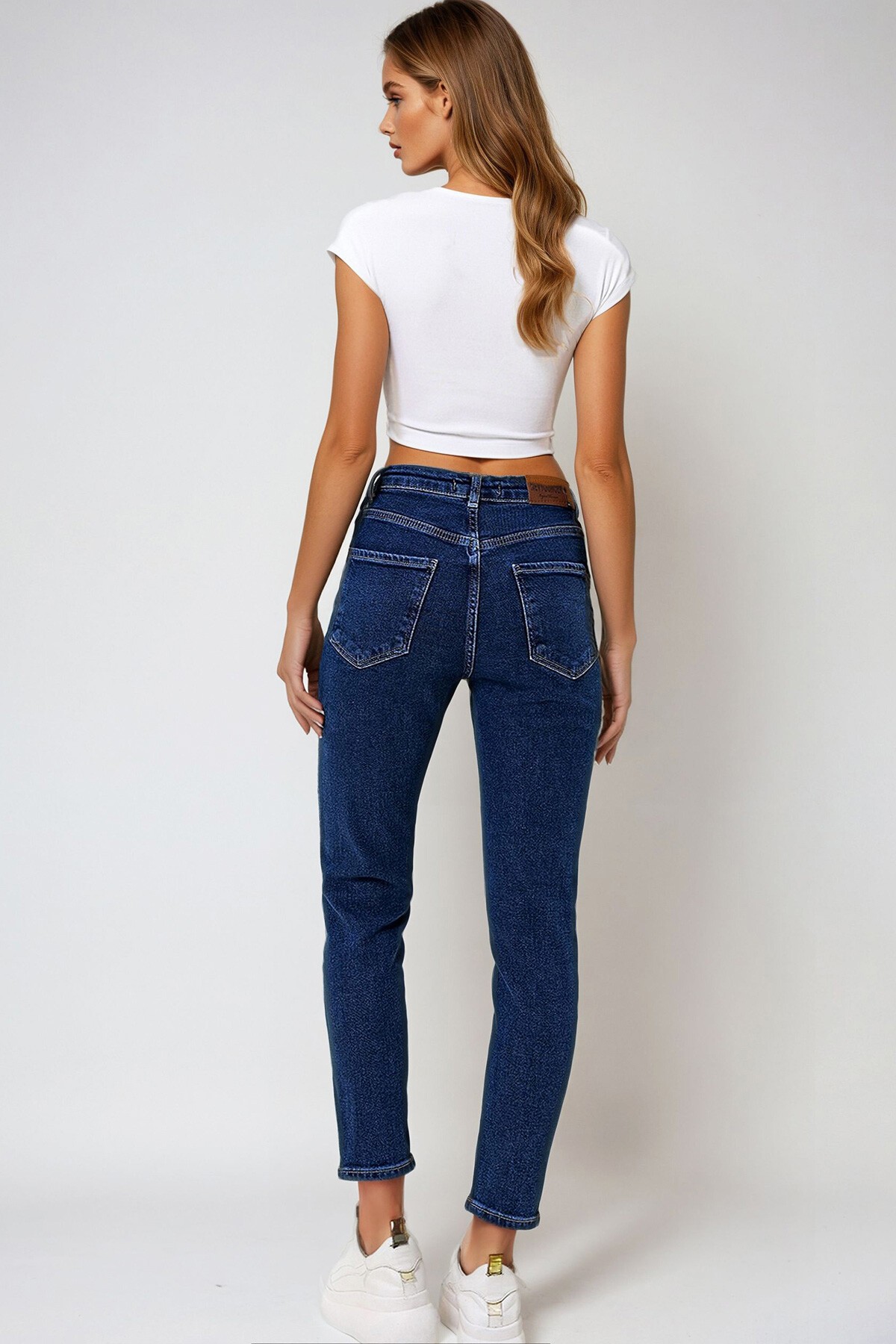 Lacivert Yüksek Bel Mom Jean