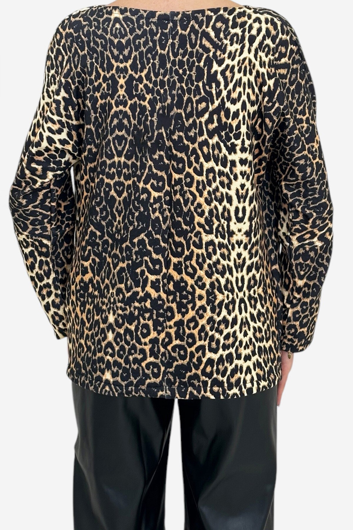Leopar Degaje Yaka Geniş Kesim Örme Bluz