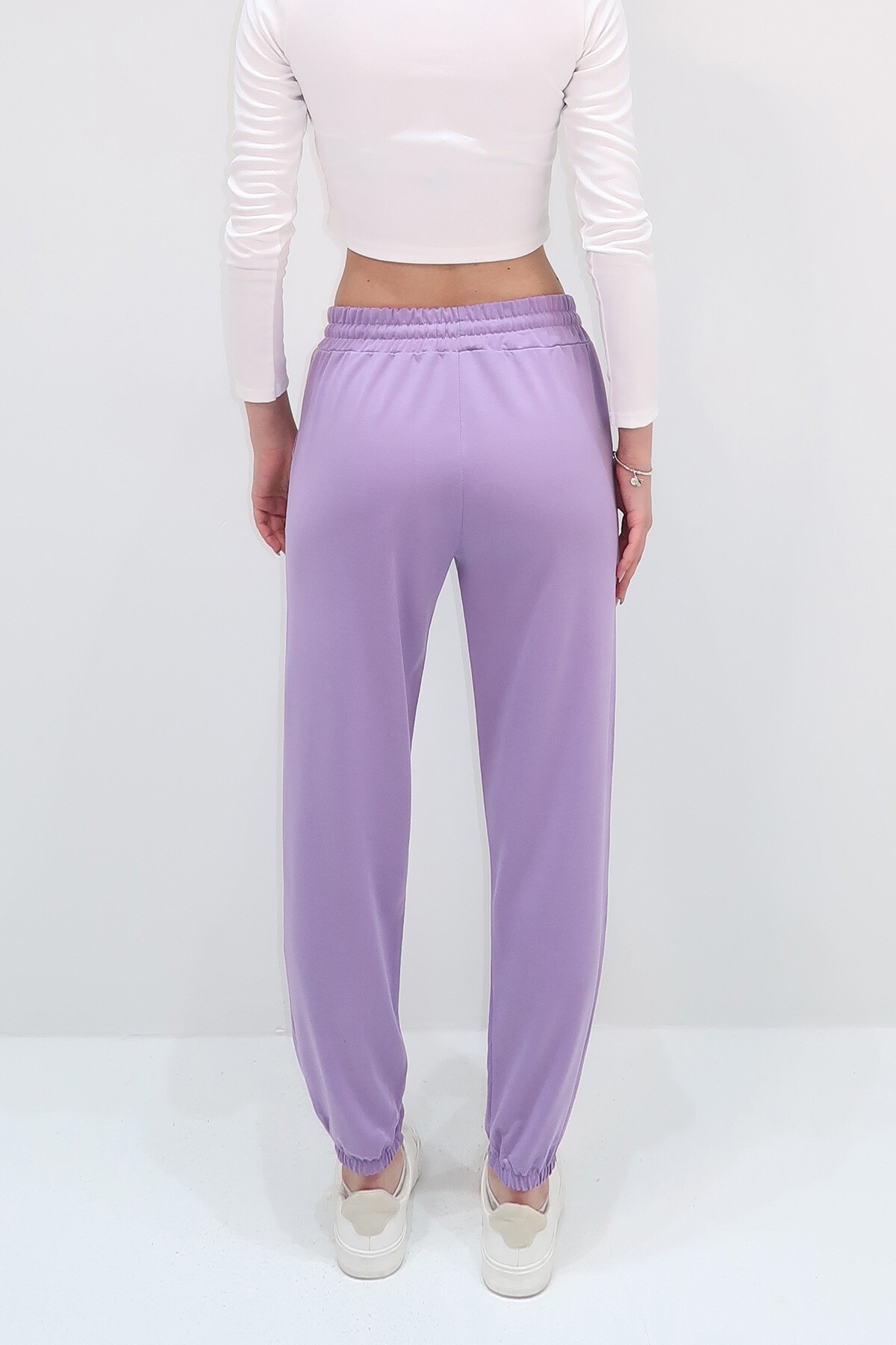 Lila Paçası Lastikli İki İplik Eşofman Altı