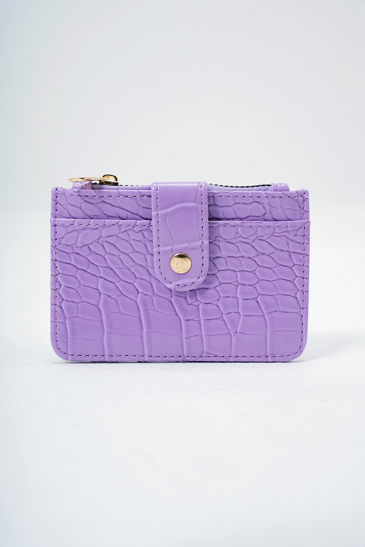 Lila Suni Deri Bozuk Para Bölmeli Croco Desen Orta Boy Kartlık