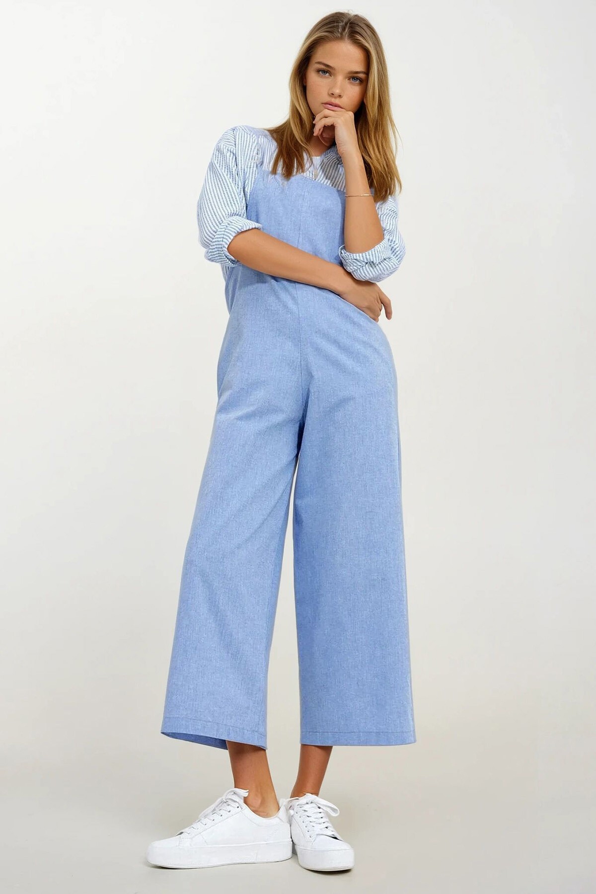 Mavi Askılı Salopet Tulum