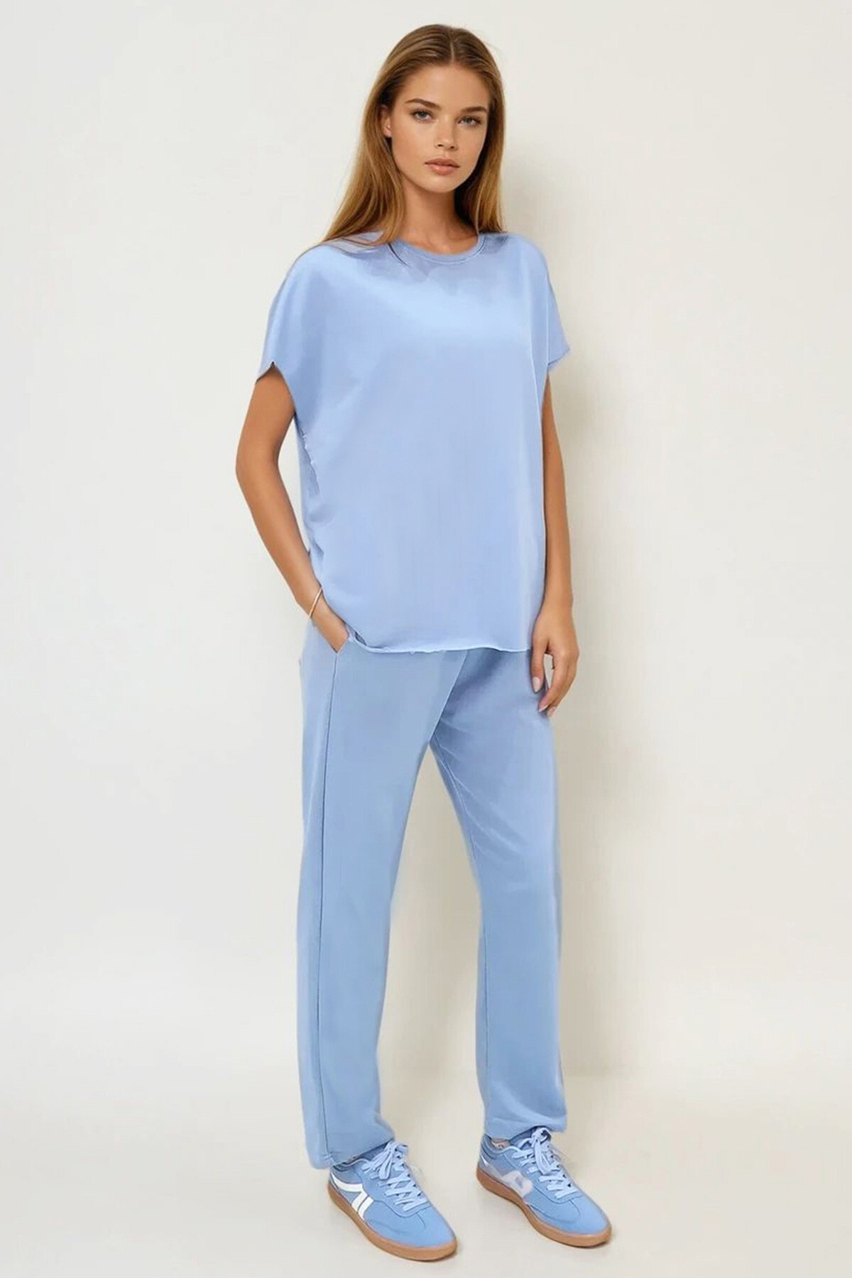 Mavi Bisiklet Yaka Rahat Kalıp Eşofman Takımı