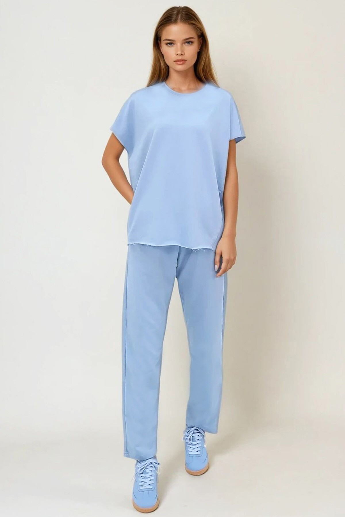 Mavi Bisiklet Yaka Rahat Kalıp Eşofman Takımı