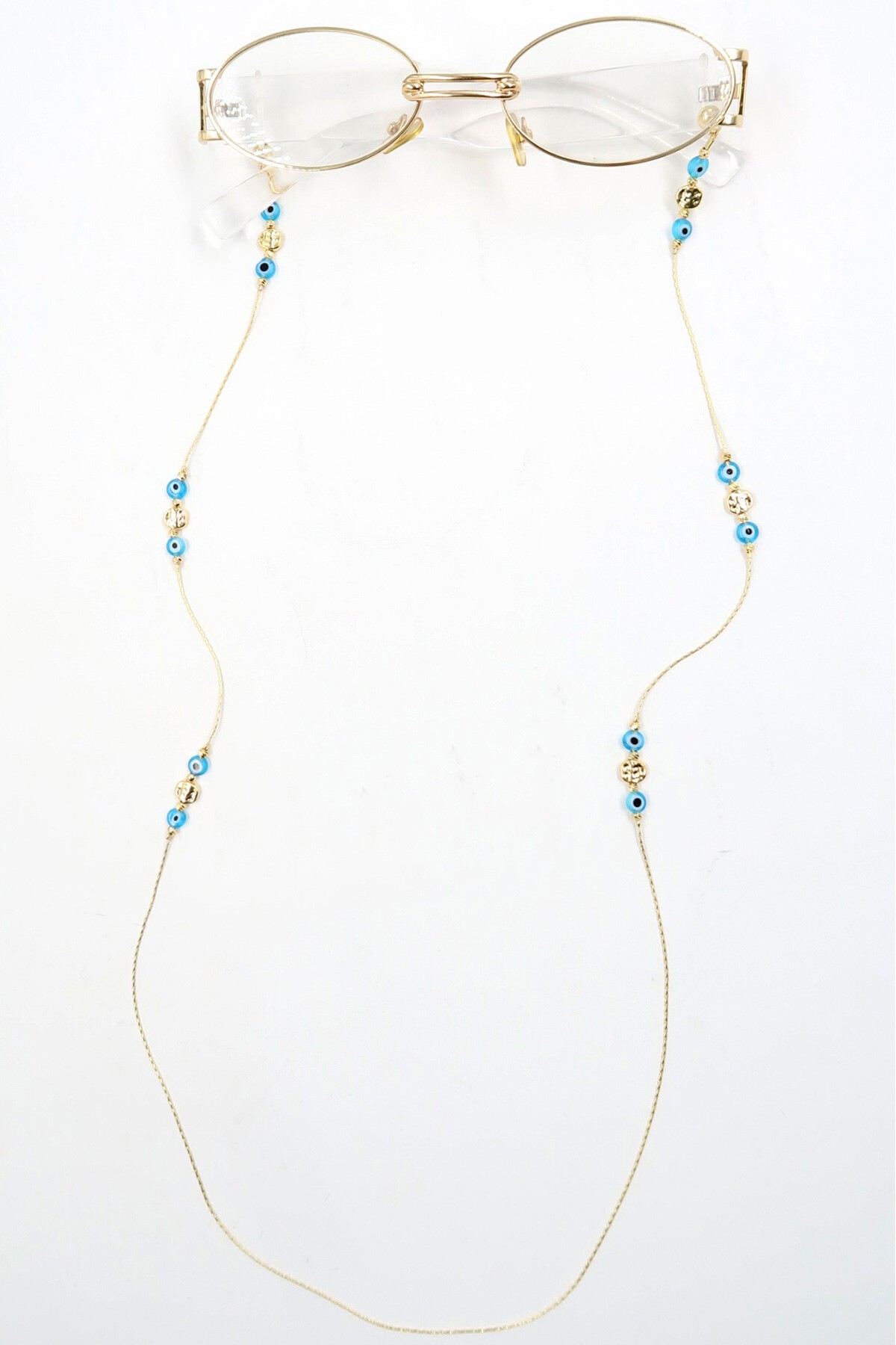Mavi Gold Biyeli Boncuklu Gözlük Zinciri