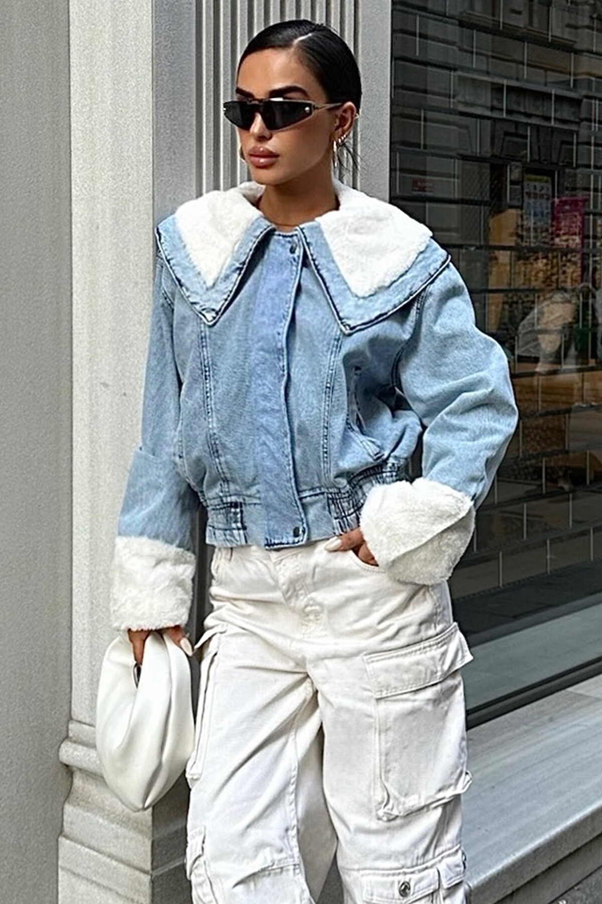 Mavi İçi Şardonlu Kot Ceket