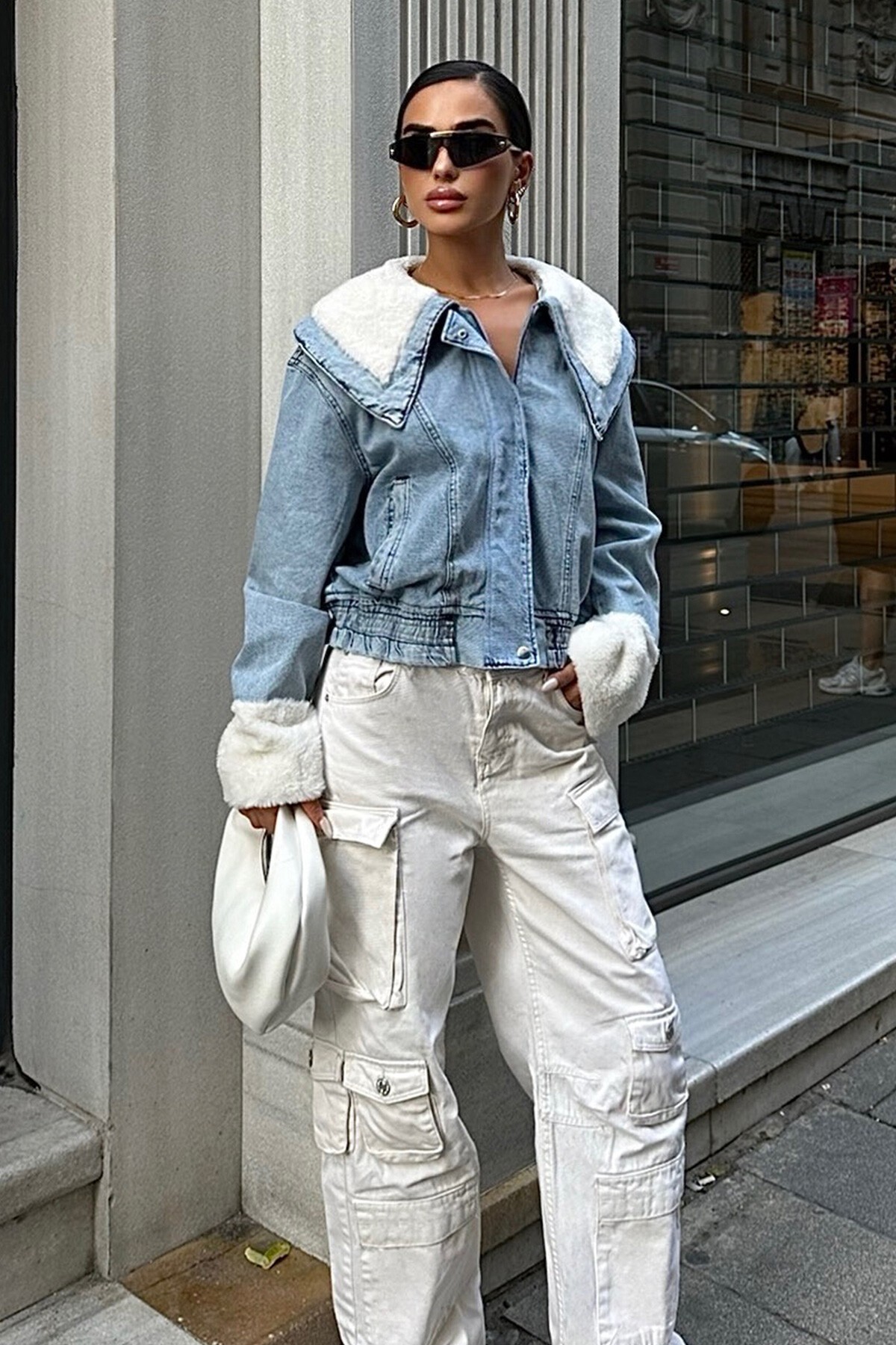 Mavi İçi Şardonlu Kot Ceket