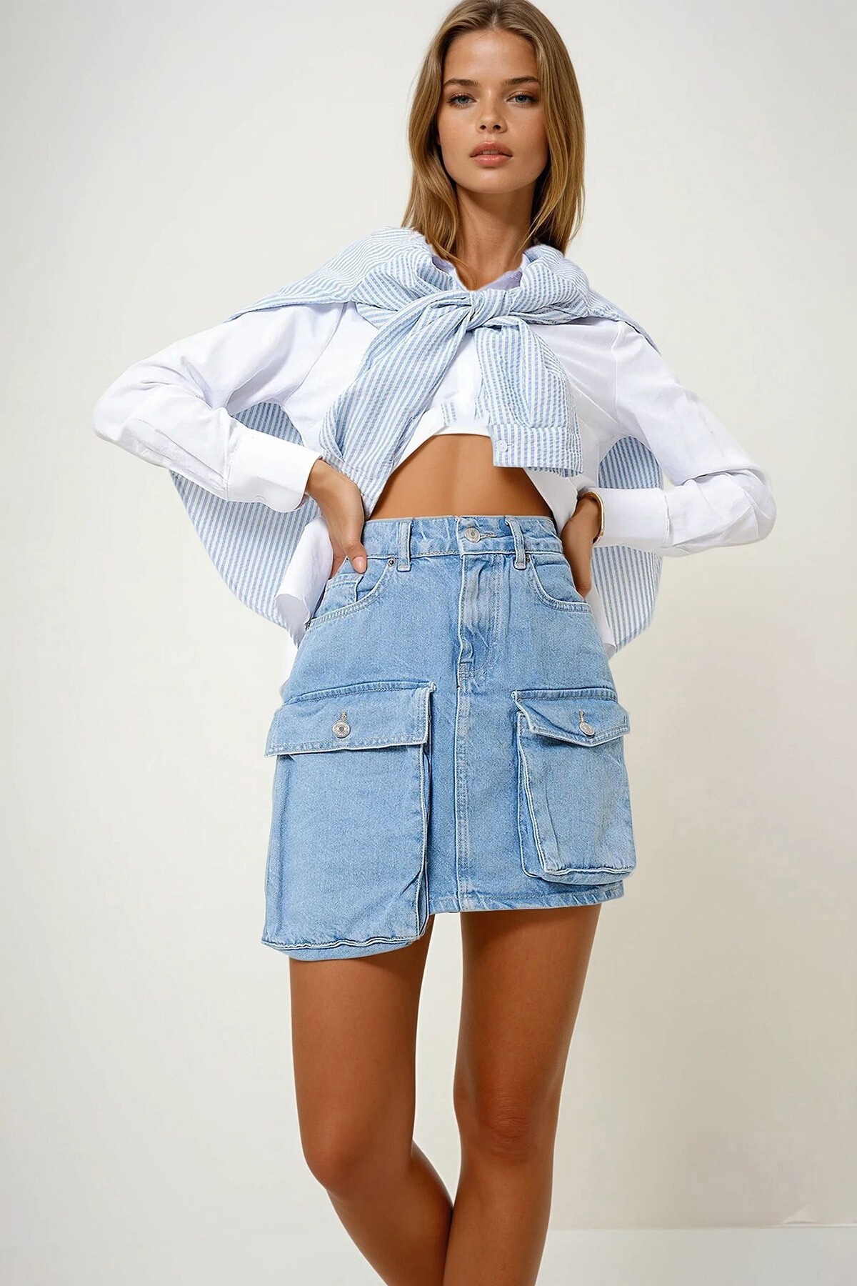 Mavi Kargo Cepli Jean Etek