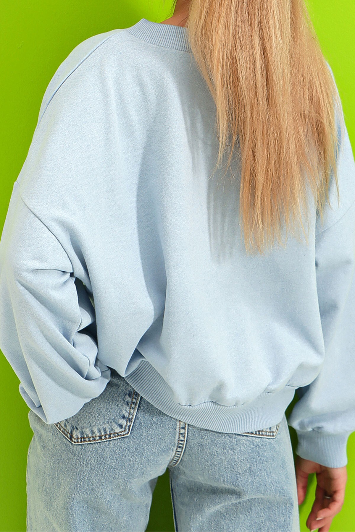 Mavi Önü Bağcıklı Oversıze Sweatshirt