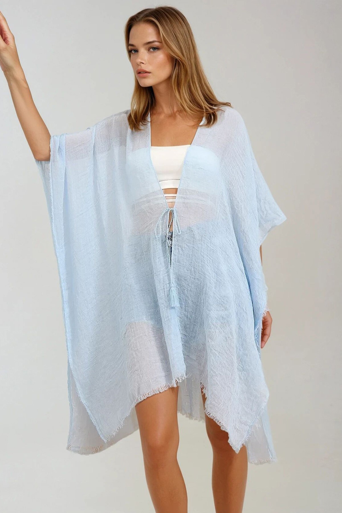 Mavi Oversize Pamuklu Kimono