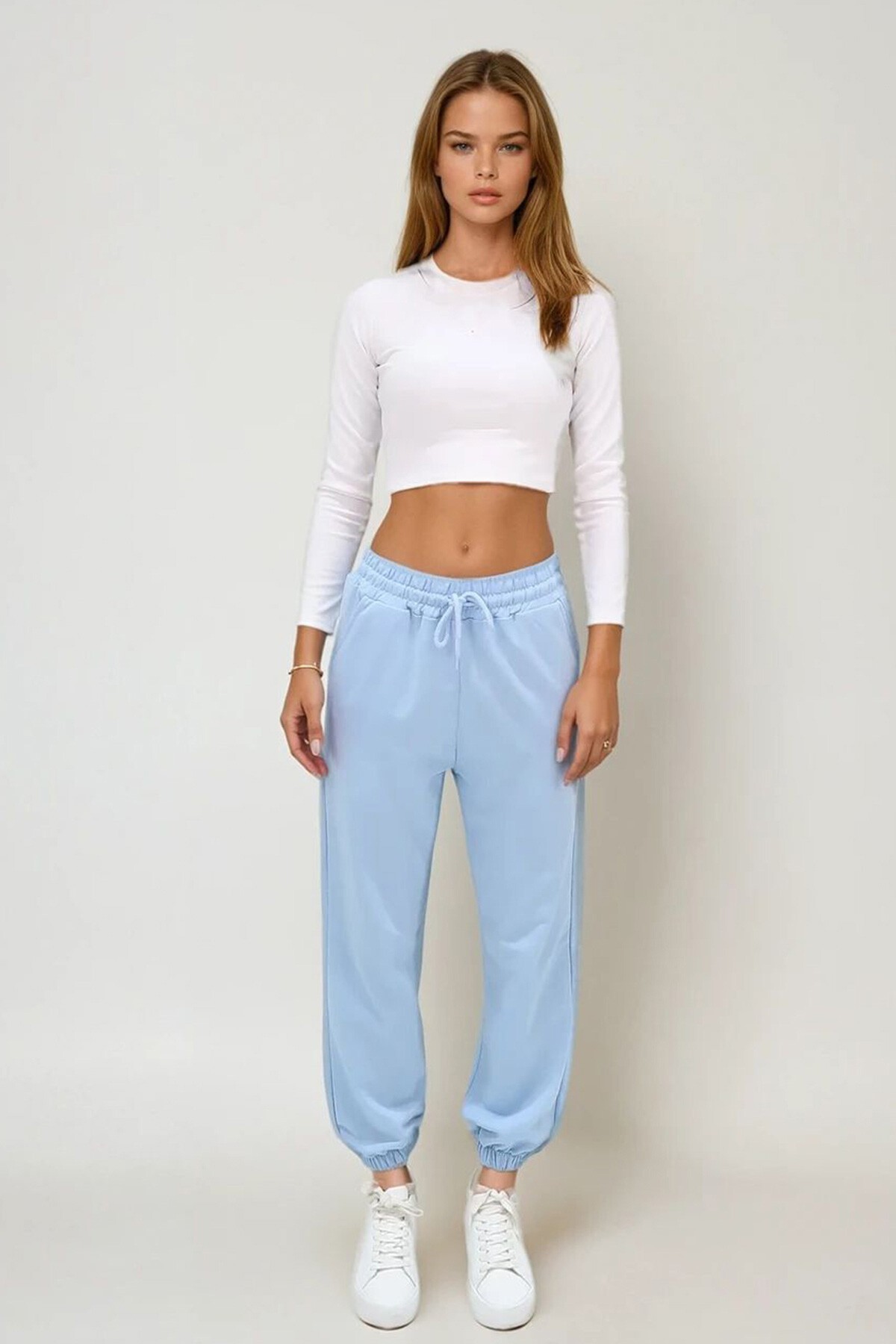 Mavi Paçası Lastikli İki İplik Eşofman Altı