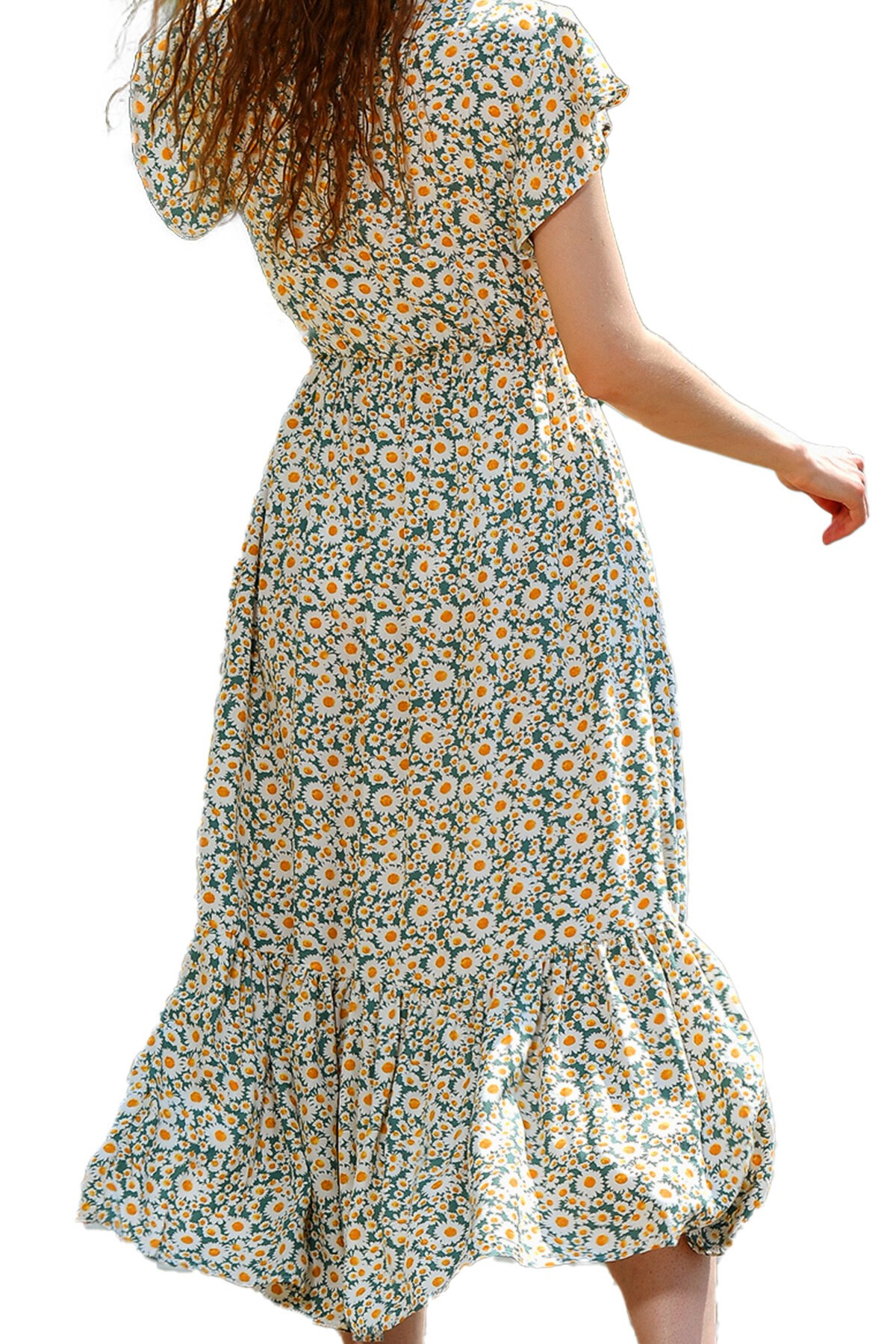 Mint Çiçek Desenli Kruvaze Maxı Boy Elbise