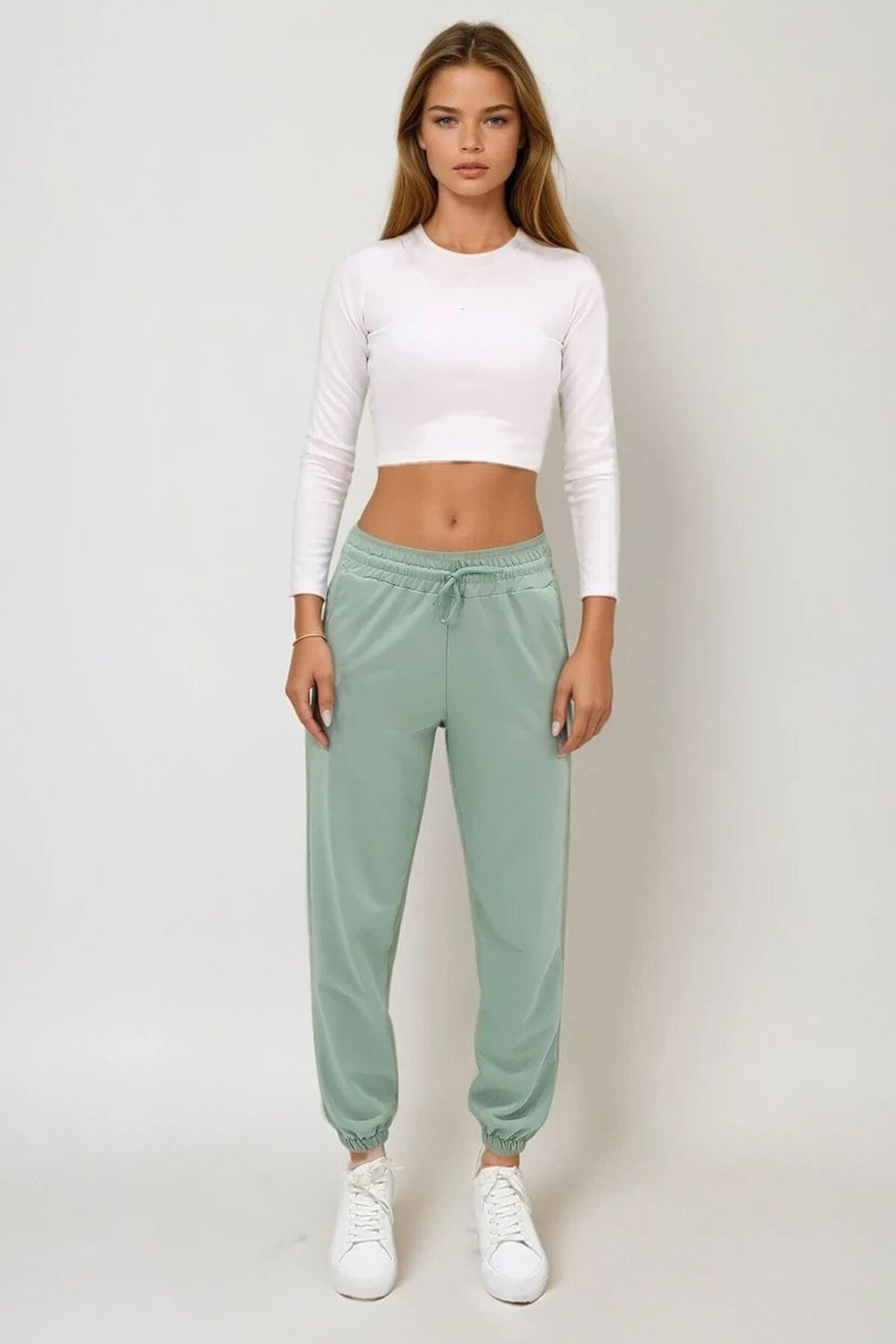 Mint Paçası Lastikli İki İplik Eşofman Altı