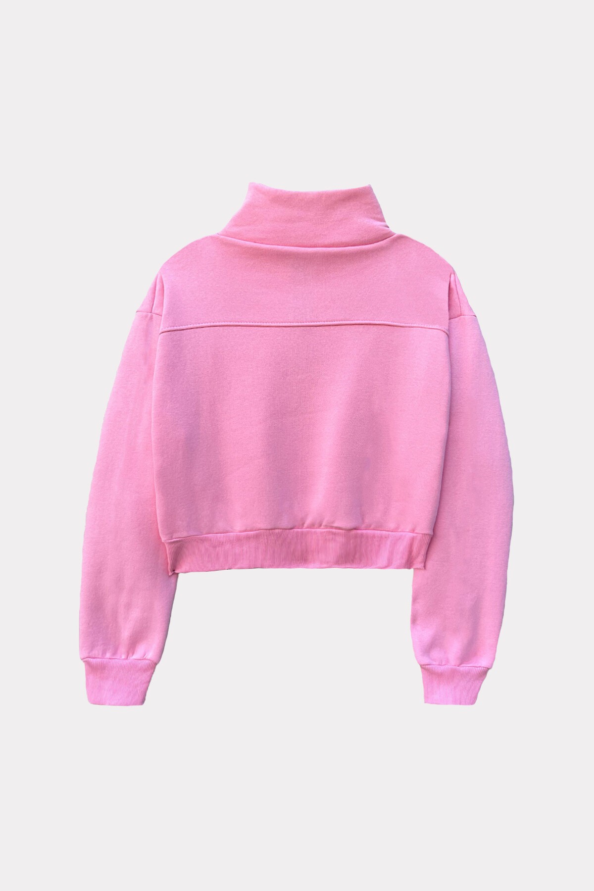 Pembe Dik Yaka Fermuarlı Sweatshirt
