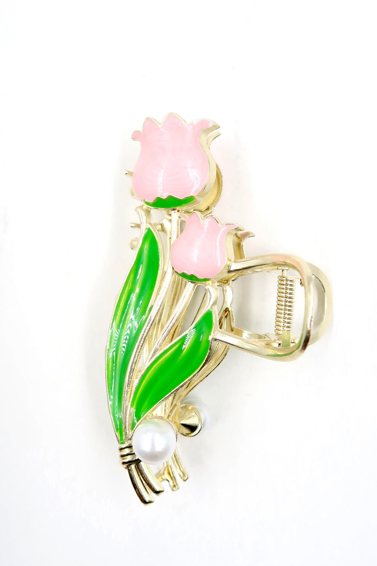 Pembe Kabartlı Mineli İncili Lale Saç Tokası