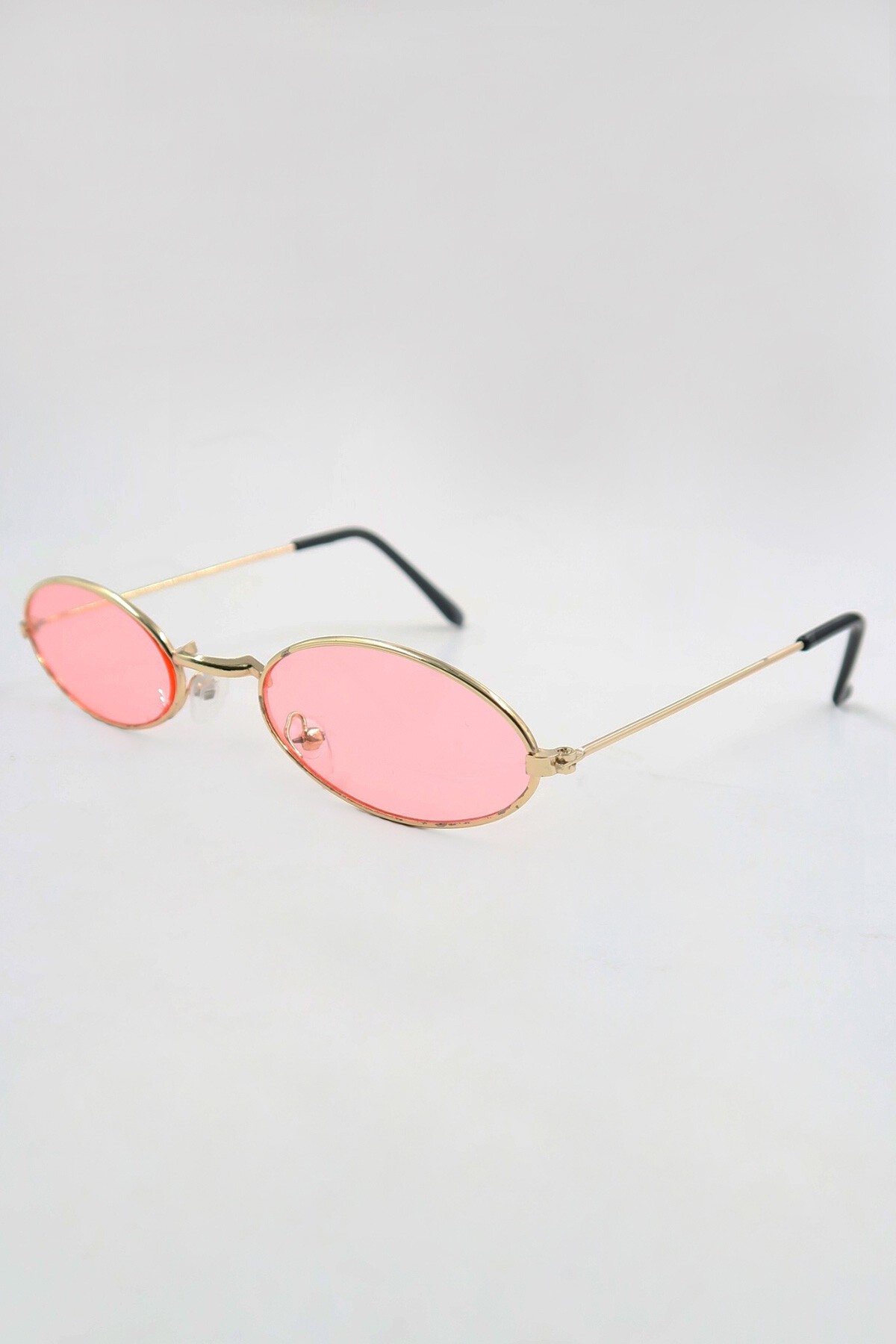 Pembe Oval Şekilli Gold Metal Çerçeveli Güneş Gözlüğü