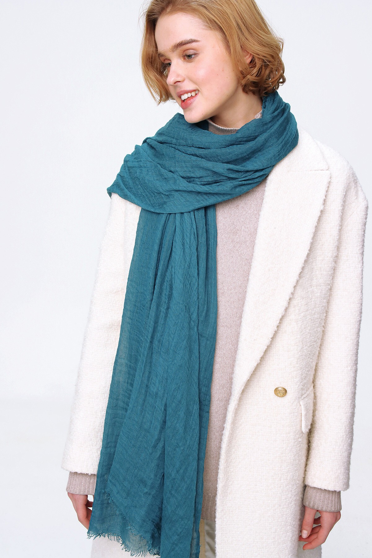 Petrol Püsküllü Şal