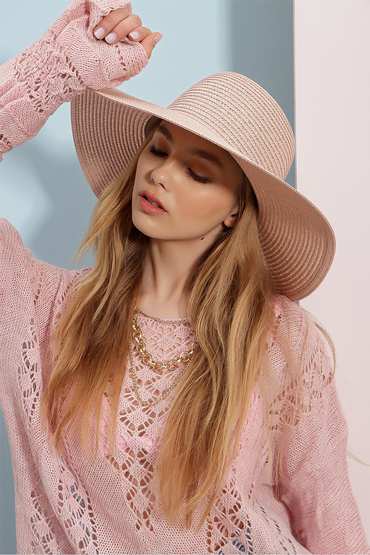 Pudra Geniş Hasır Şapka