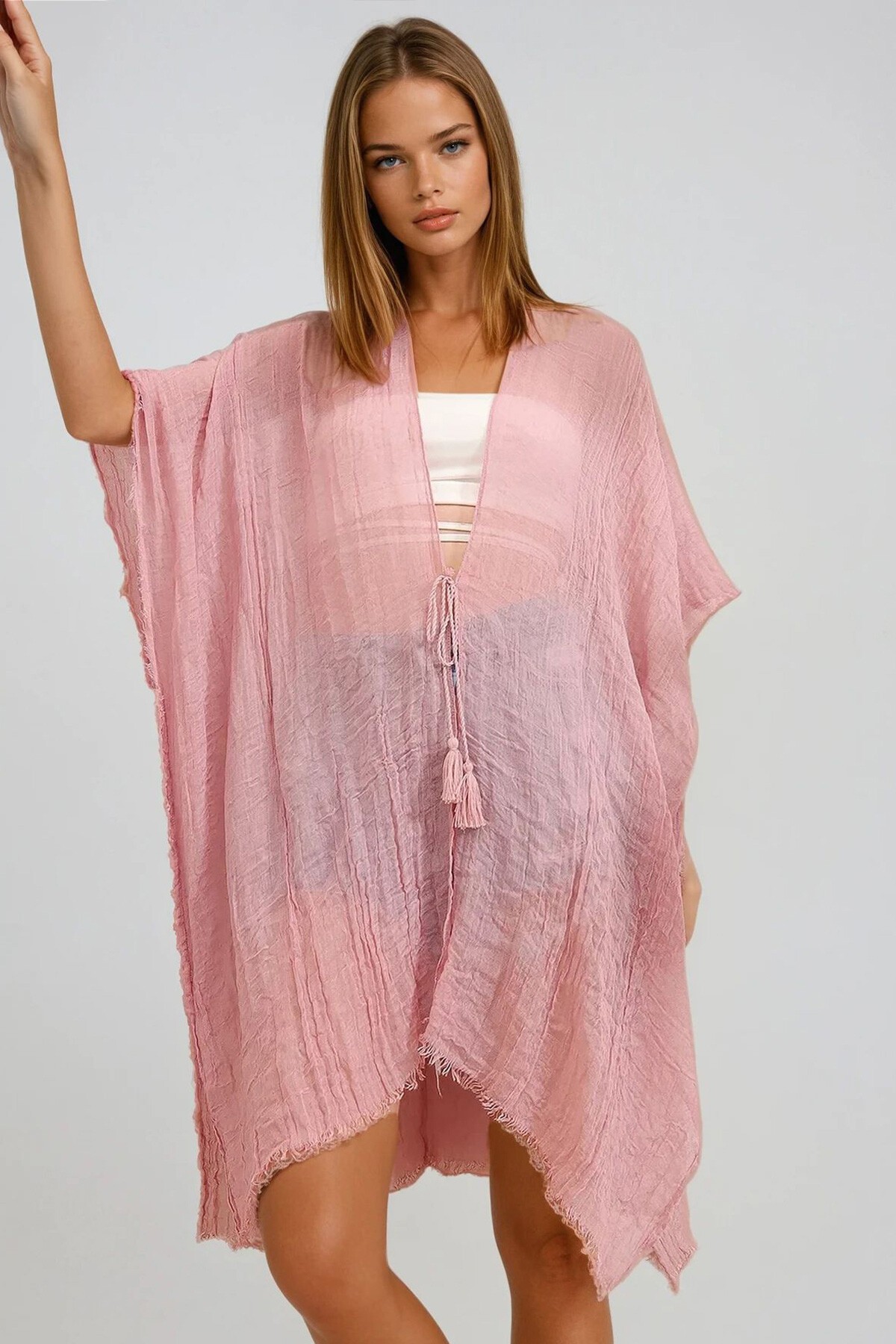 Pudra Oversize Pamuklu Kimono