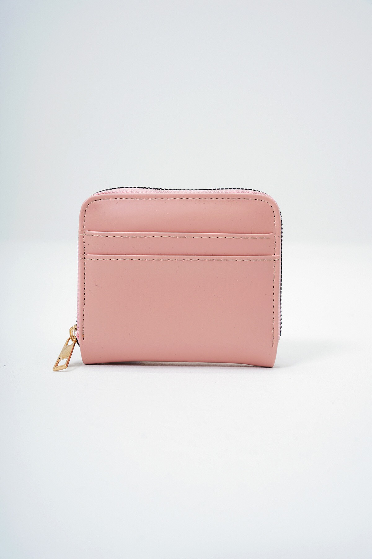 Pudra Pembe Suni Deri Fermuarlı Kart Bölmeli Şık Yumuşak Deri Cüzdan