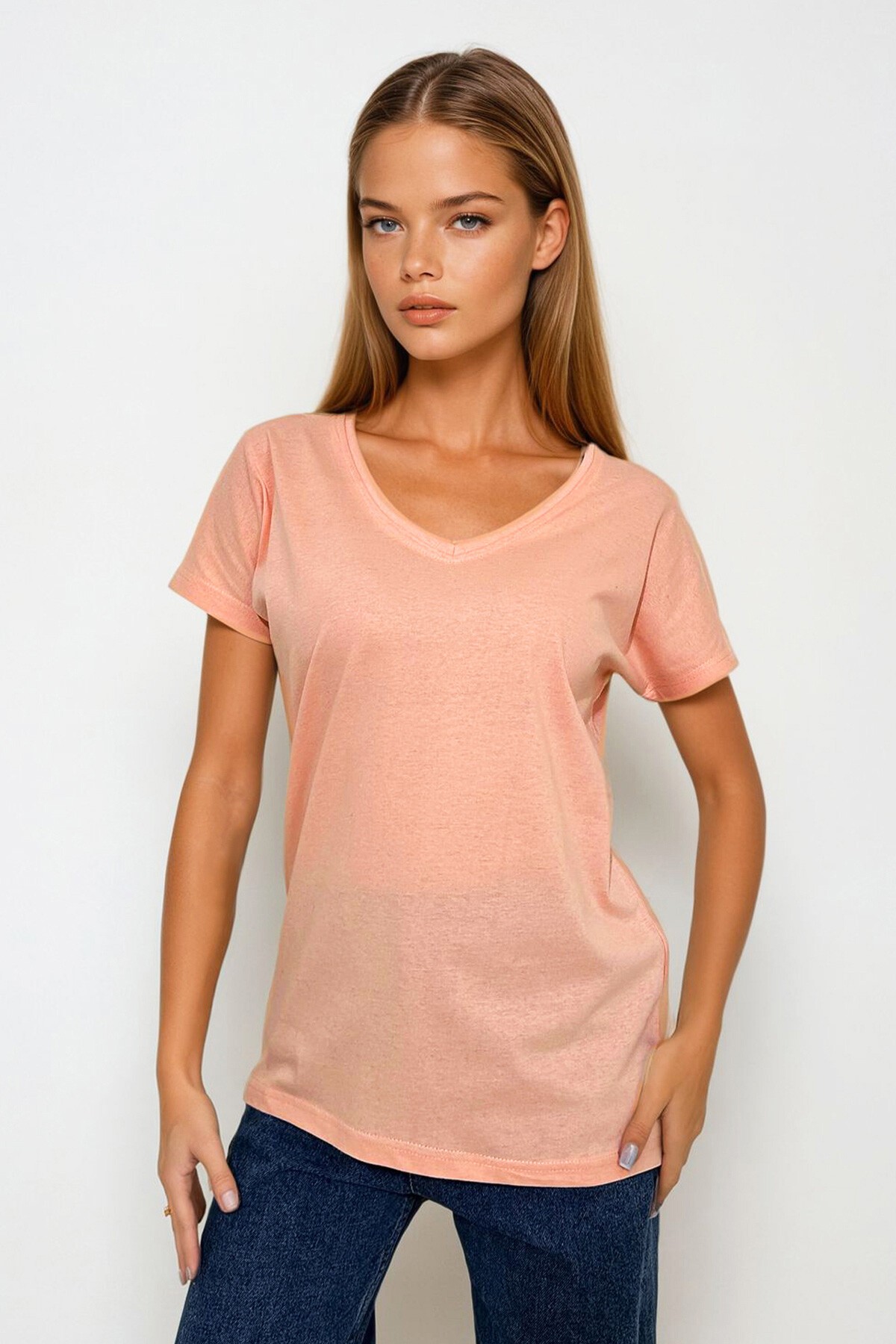 Pudra V Yaka Basic T Shirt