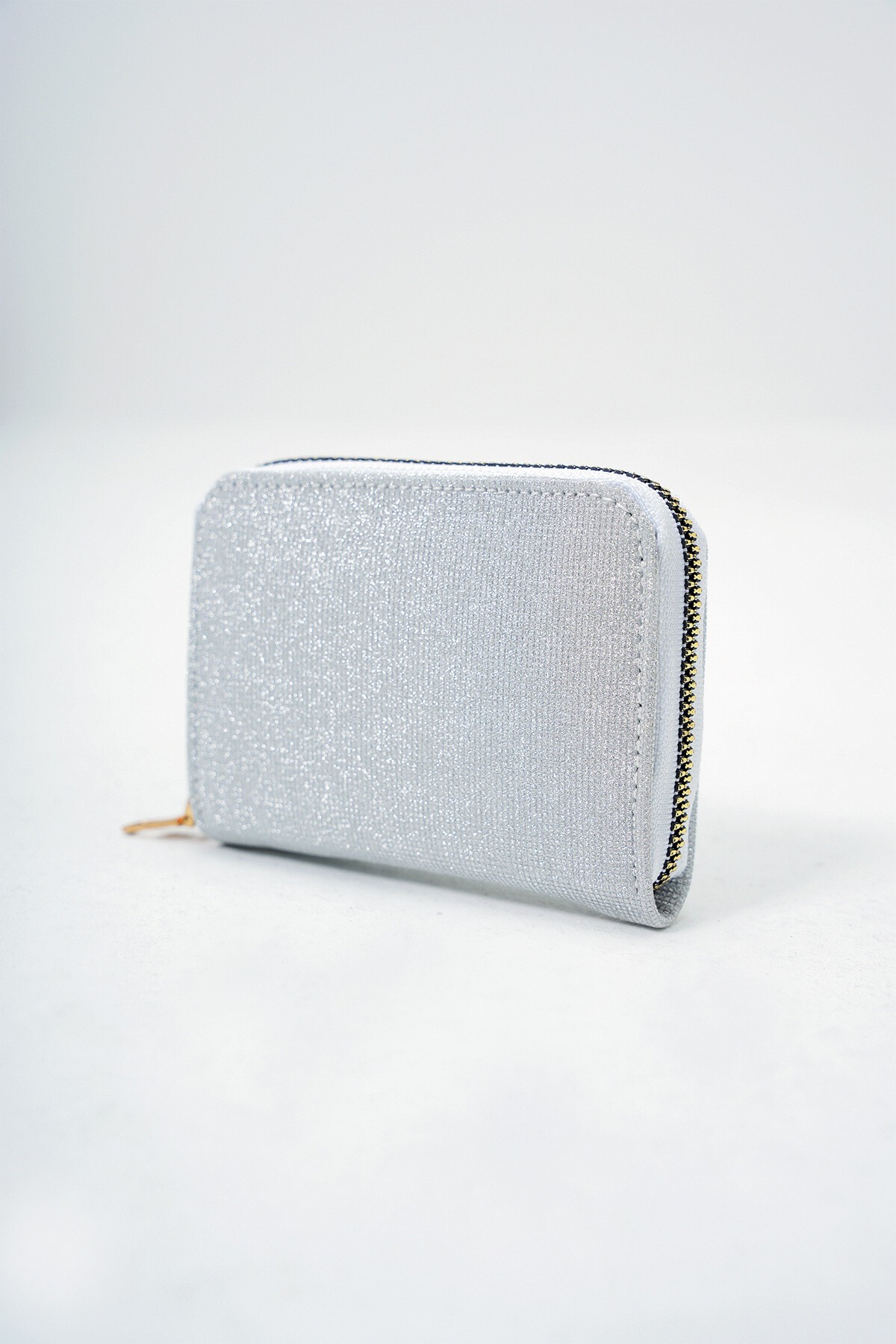 Silver Fermuarlı Para Bölmeli Simli Şık Mini Katlık Cüzdan
