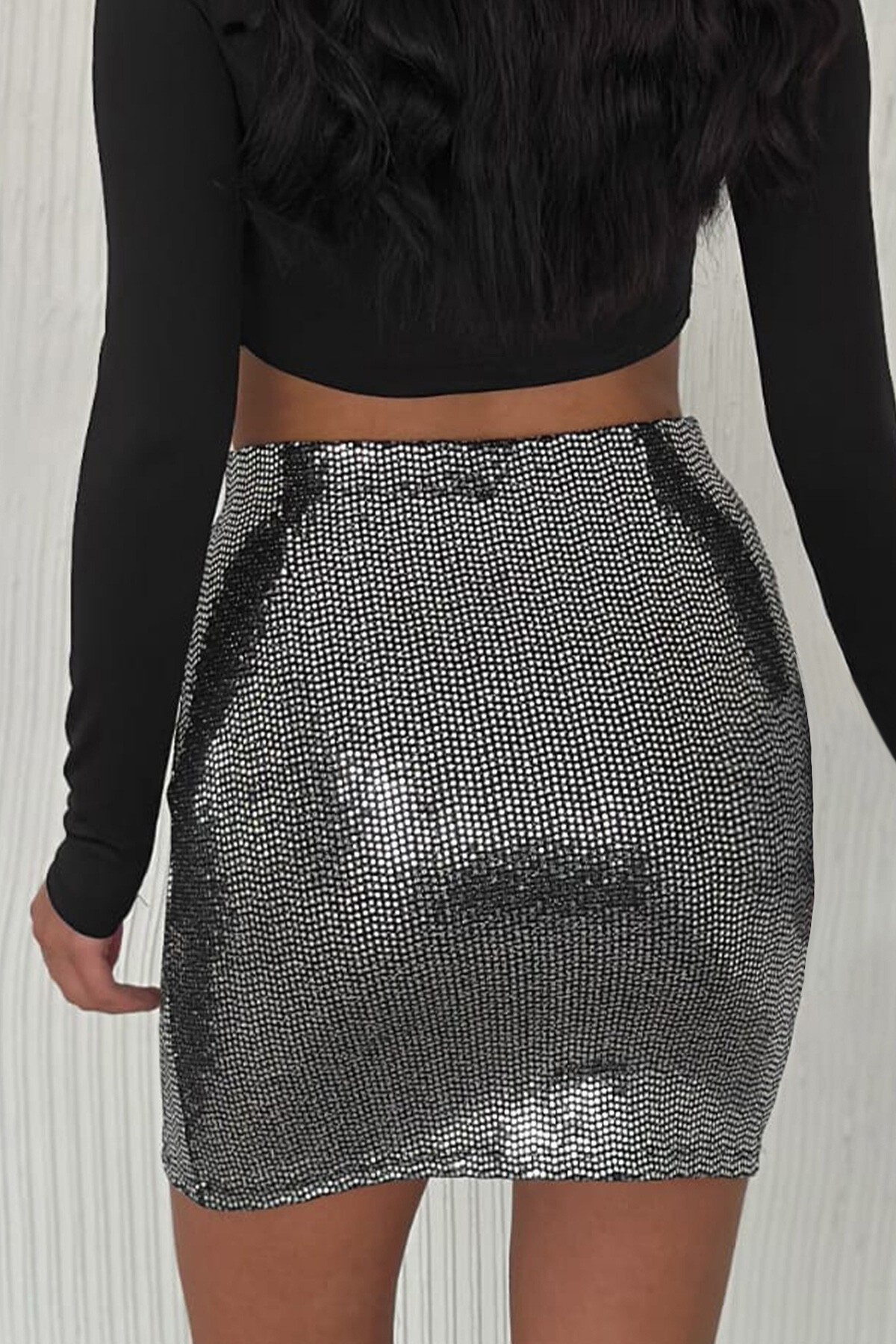 Silver İçi Astarlı Pul Payetli  Mini Etek