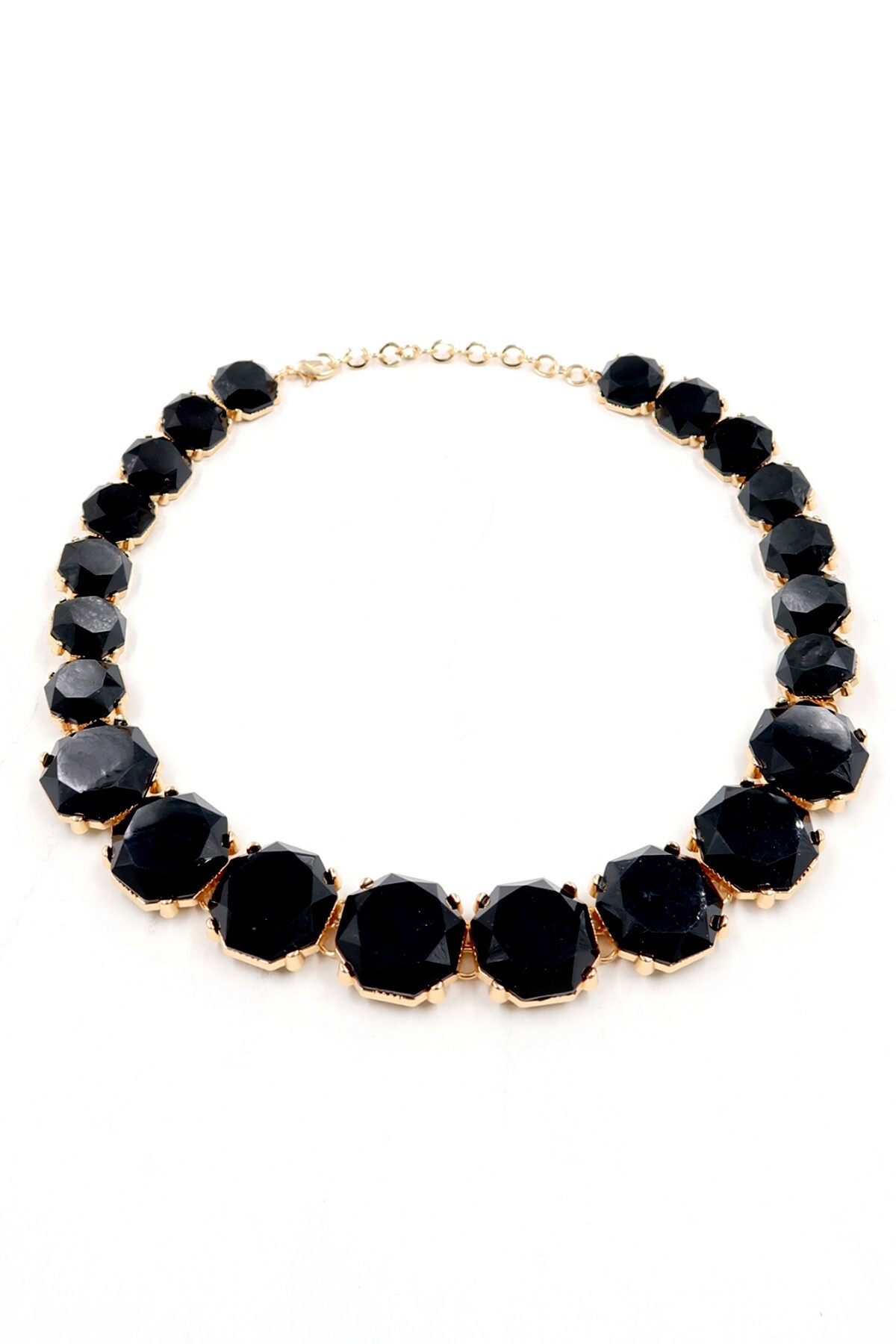 Siyah Altın Çerçeveli Geometrik Taşlı Tasarım Kolye